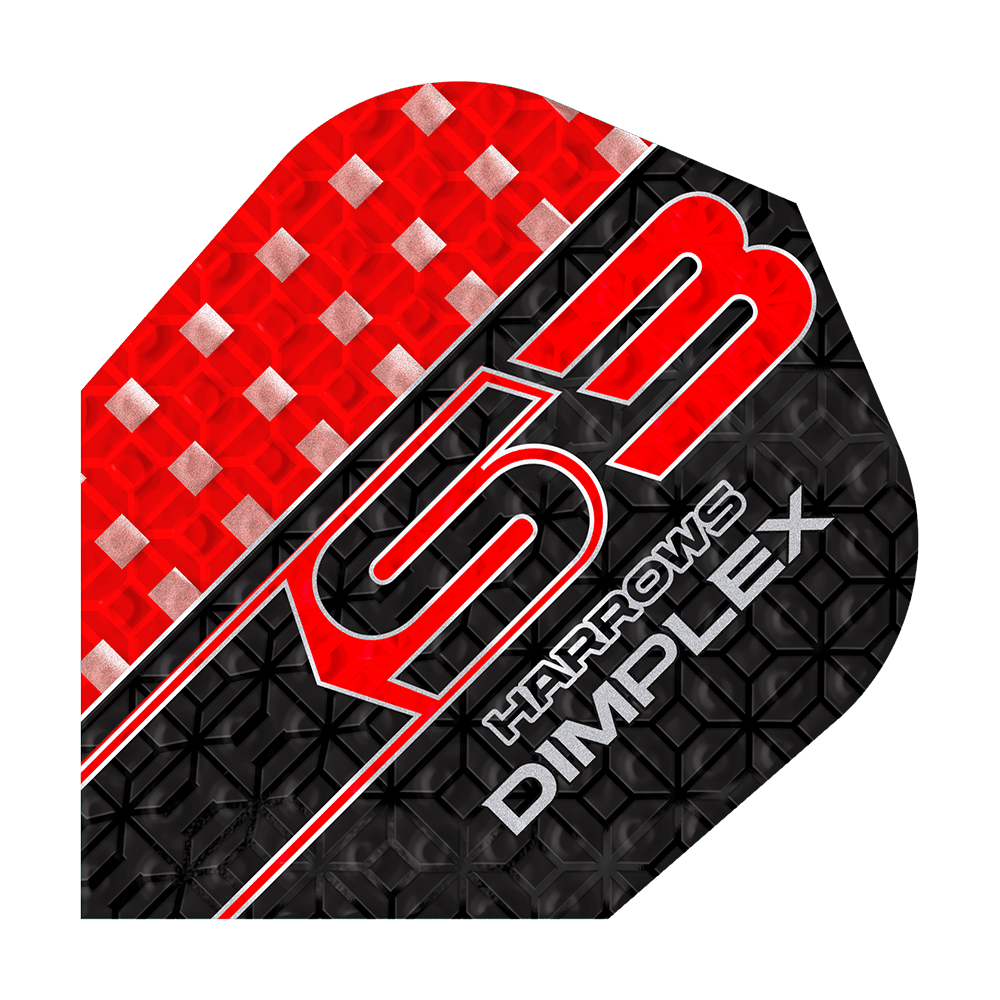 Harrows Dimplex S3 Flights - Rot Dieses Bild zeigt einen Harrows Dimplex S3 Flight in den Farben Rot und Schwarz. Auf dem Flight stehen die Wörter "S3", "Harrows" und "Dimplex".