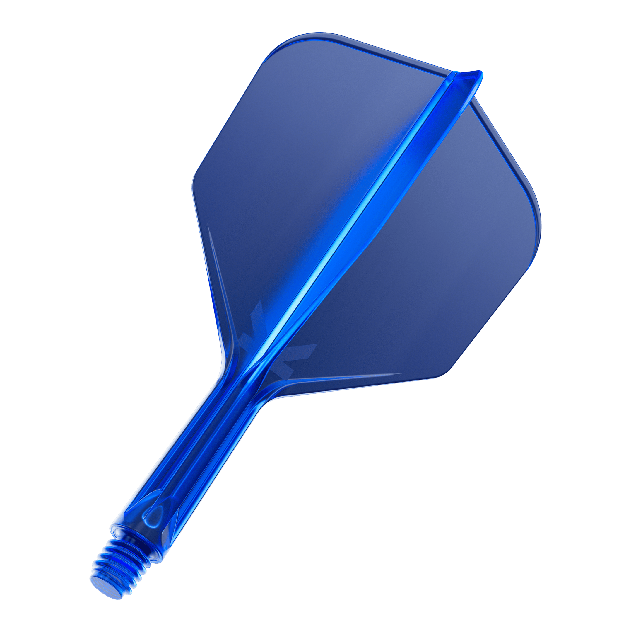 Target K-Flex No6 Flight System - Blue Das Bild zeigt ein blaues Dartflight-System mit integriertem Schaft. Das Material wirkt durchsichtig und hat eine glatte, glänzende Oberfläche.