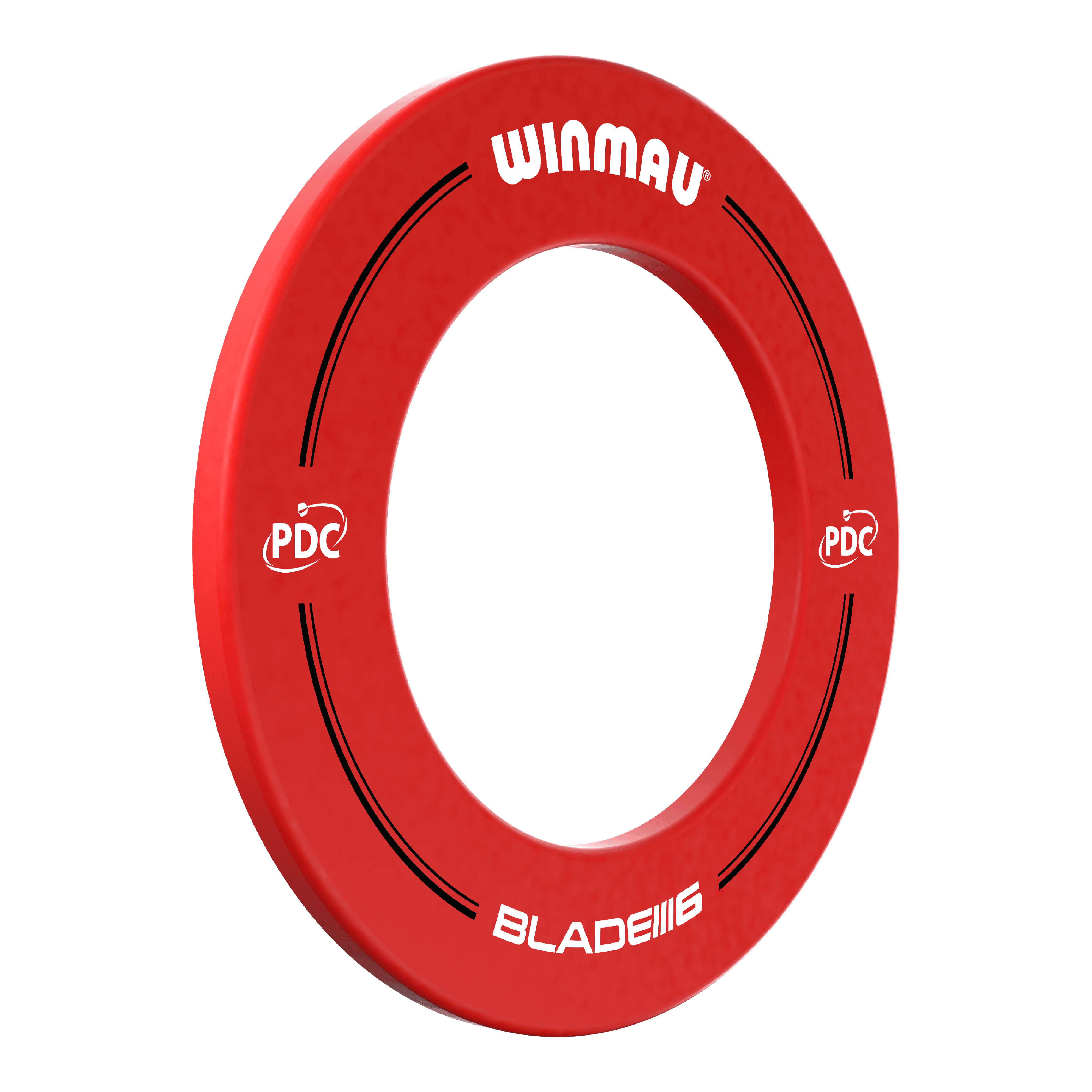 Marco para diana Winmau PDC - Rojo Das Bild zeigt einen roten Dartboard-Surround von Winmau mit der Aufschrift „PDC“ und „BLADE 6“. Der Surround dient dazu, die Wand rund um ein Dartboard vor abprallenden Pfeilen zu schützen.
