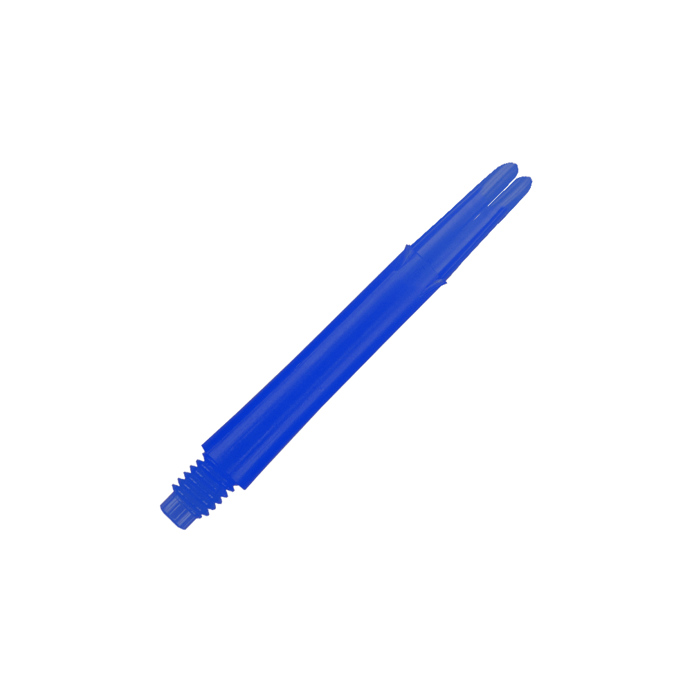 L-L-Style-Shafts Locked Straight - Blue Das Bild zeigt einen geraden, blauen Dartshaft ohne Kappen. Der Schaft hat ein Gewinde an einem Ende und ist 39 mm lang.