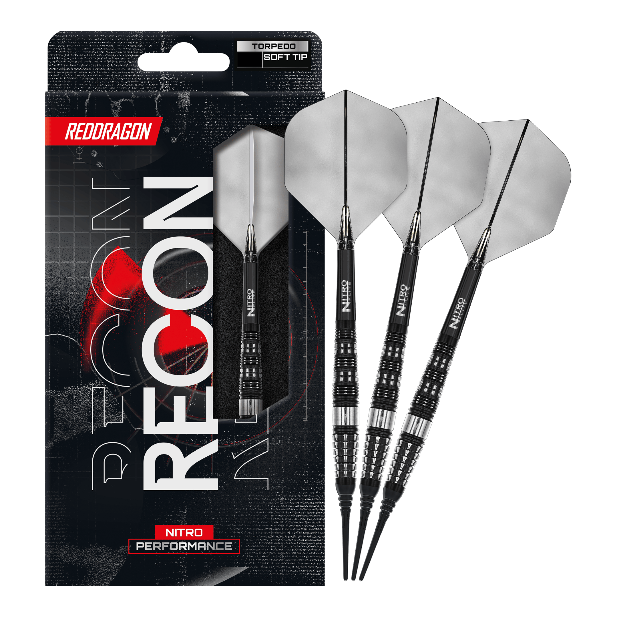 Dardos blandos Red Dragon Recon Torpedo - 20 g Hier sind Red Dragon Recon Torpedo Softdarts - 20g vollständig abgebildet. Das Set ist ideal für Softdartspieler und wirkt professionell.