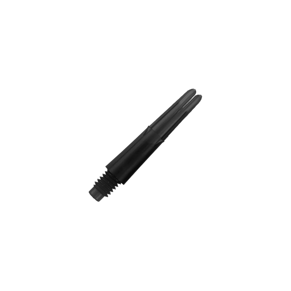 Wałki L-Style z blokadą prostą - czarne Das Bild zeigt einen schwarzen geraden Shafts für Darts mit Gewinde am unteren Ende. Er ist ohne Kappen und hat eine Länge von 26 mm.