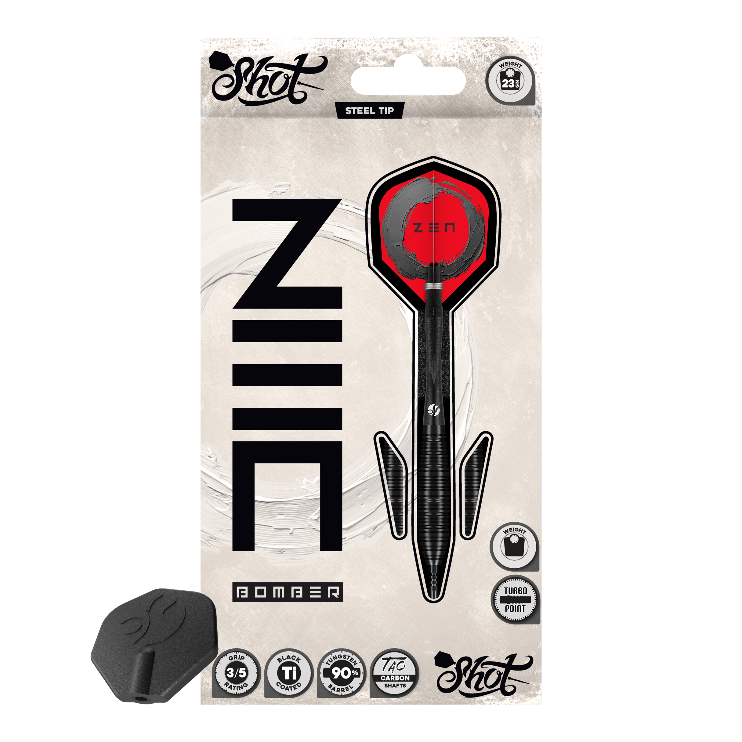 Shot ZEN Bomber Turbo Point Steeldarts Abgebildet ist das Produkt Shot ZEN Bomber Turbo Point Steeldarts. Dieser Dartpfeil wird für das Steeldartspiel verwendet.