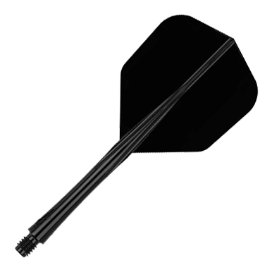 Sistema de eje de vuelo Caliburn SUP Lite No6 Das Bild zeigt einen schwarzen Dart-Schaft mit Flight. Der Dart-Schaft ist mittellang und komplett in schwarz gehalten.