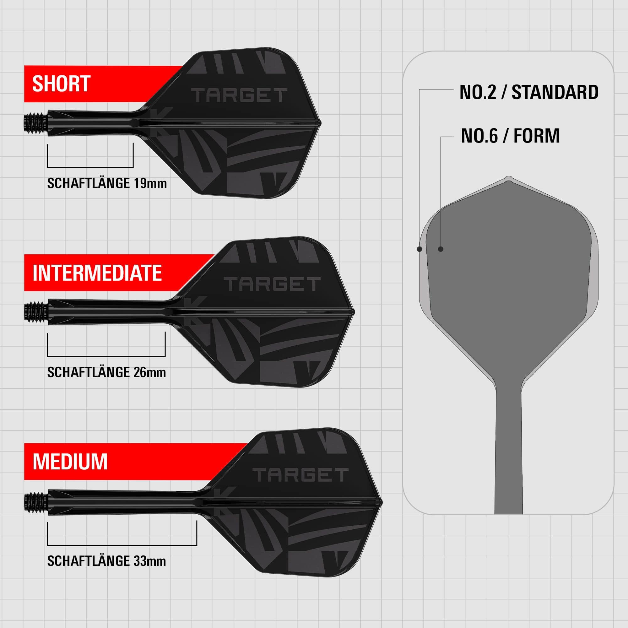 Target K-Flex Black No2 standaard flights Das Bild zeigt die Target K-Flex Black No6 Flights. Es sind schwarze Dartflights für Dartpfeile.