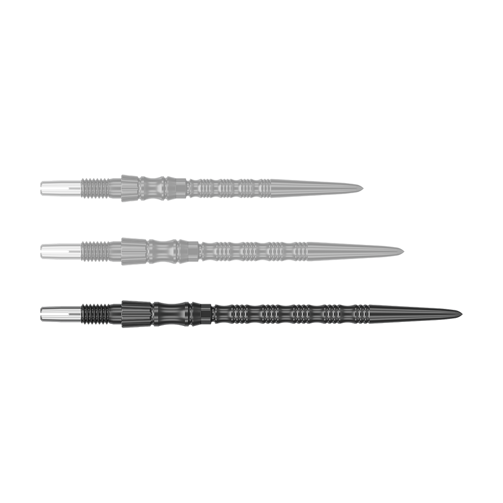 Target Signature Swiss Point TRB Steeldartspitzen - Schwarz Ein schwarzer Dartspitzenaufsatz ist abgebildet. Die Dartspitze ist 42 mm lang und gehört zur SwissPoint Signature TRB Serie.