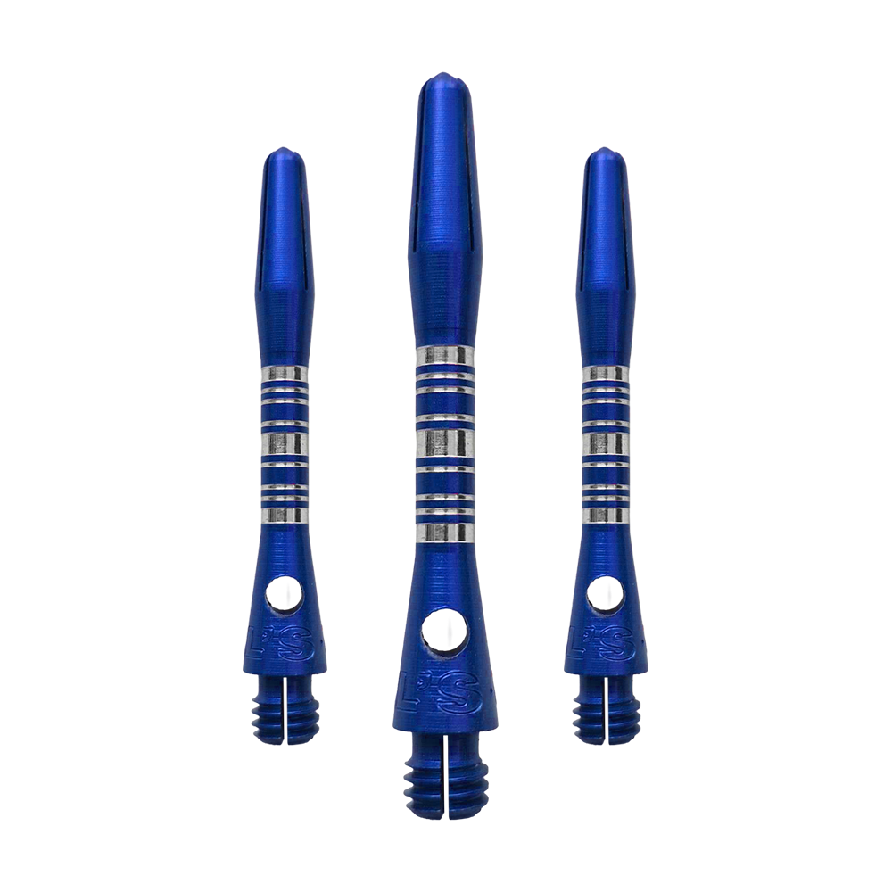 Bulls NL Supra Aluminium Shafts - Blau - 34 mm Das Bild zeigt ein Set Bulls NL Supra Aluminium Shafts in Blau mit 34 mm Länge. Die Schäfte sind aus Aluminium gefertigt und bieten eine hohe Qualität.