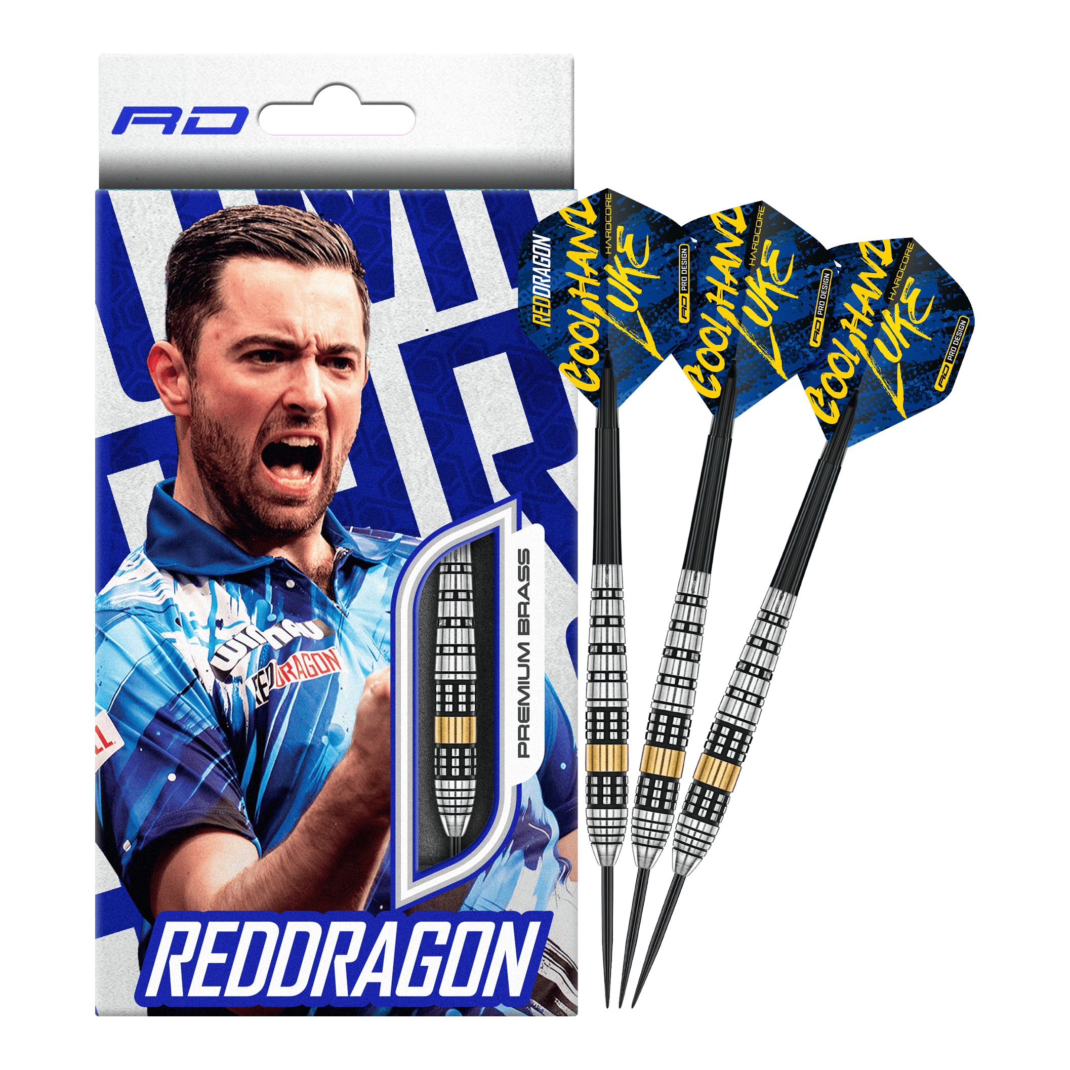 Red Dragon Luke Humphries messing stalen dartpijlen - 21 g Red Dragon Luke Humphries Brass Steeldarts - 21 g sind hochwertige Steeldarts. Das Bild zeigt die gesamte Länge eines Dartpfeils.