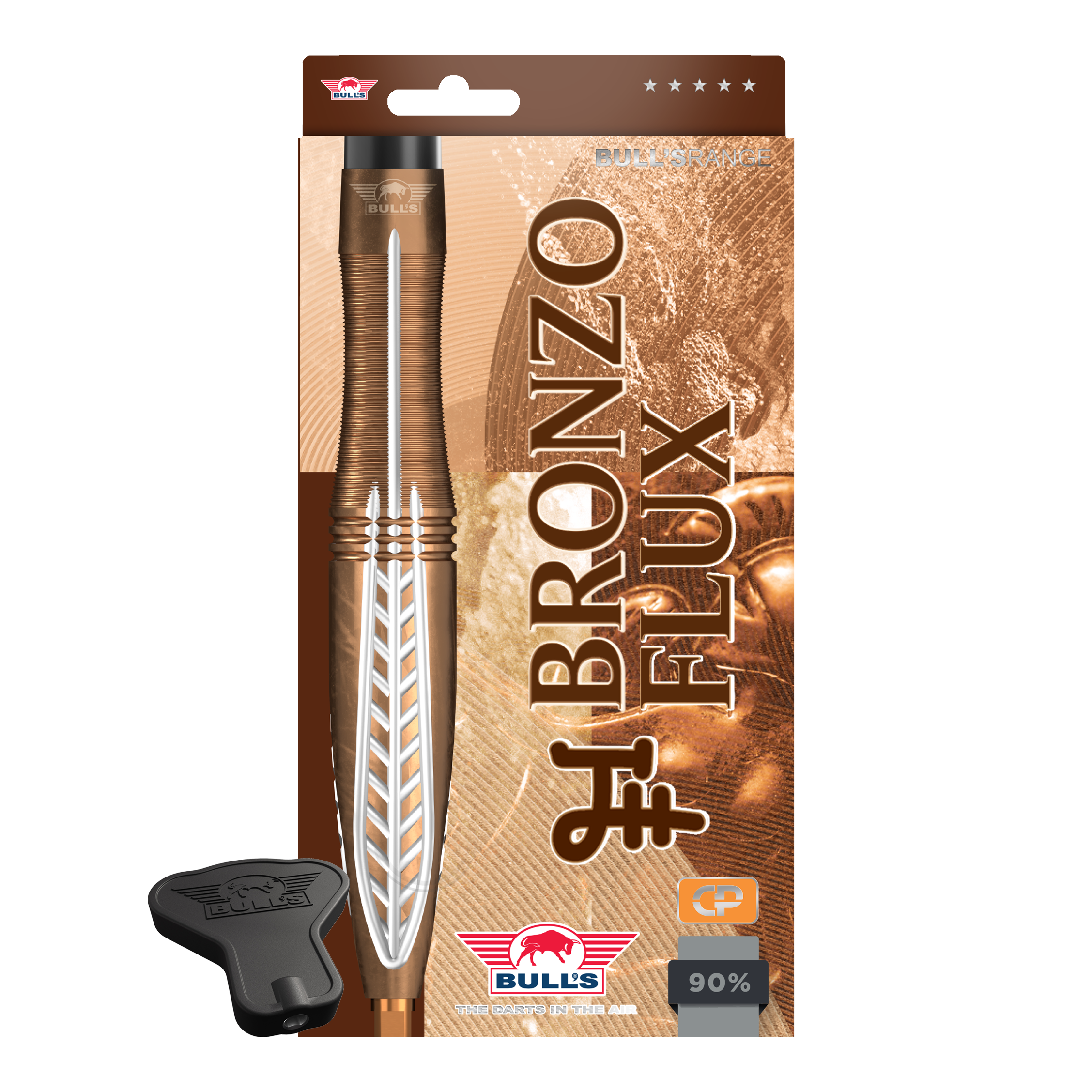 Šipky Bulls NL Bronzo Flux Convertible Point Steel Darts Das Produkt zeigt Bulls NL Bronzo Flux Convertible Point Steeldarts. Eine weitere Ansicht des Dartsets ist zu sehen.