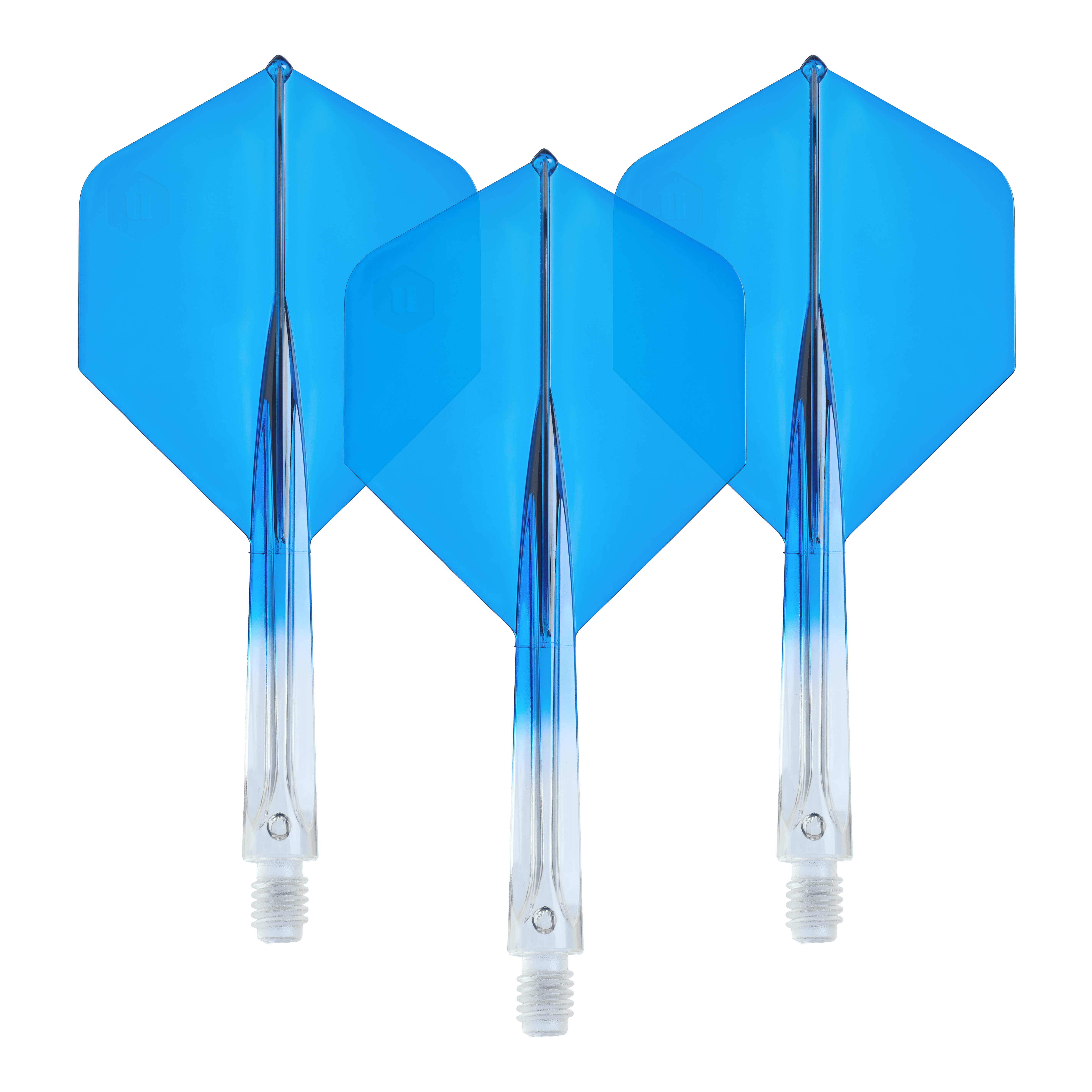 Unicorn Forge Dwukolorowe No2 Standardowe Lotki - Przezroczysty Niebieski - Średni Unicorn Forge Two Tone No2 Standard Flights in Klar Blau, Medium, als Set dargestellt. Sie eignen sich zum Auswechseln für Dartpfeile.