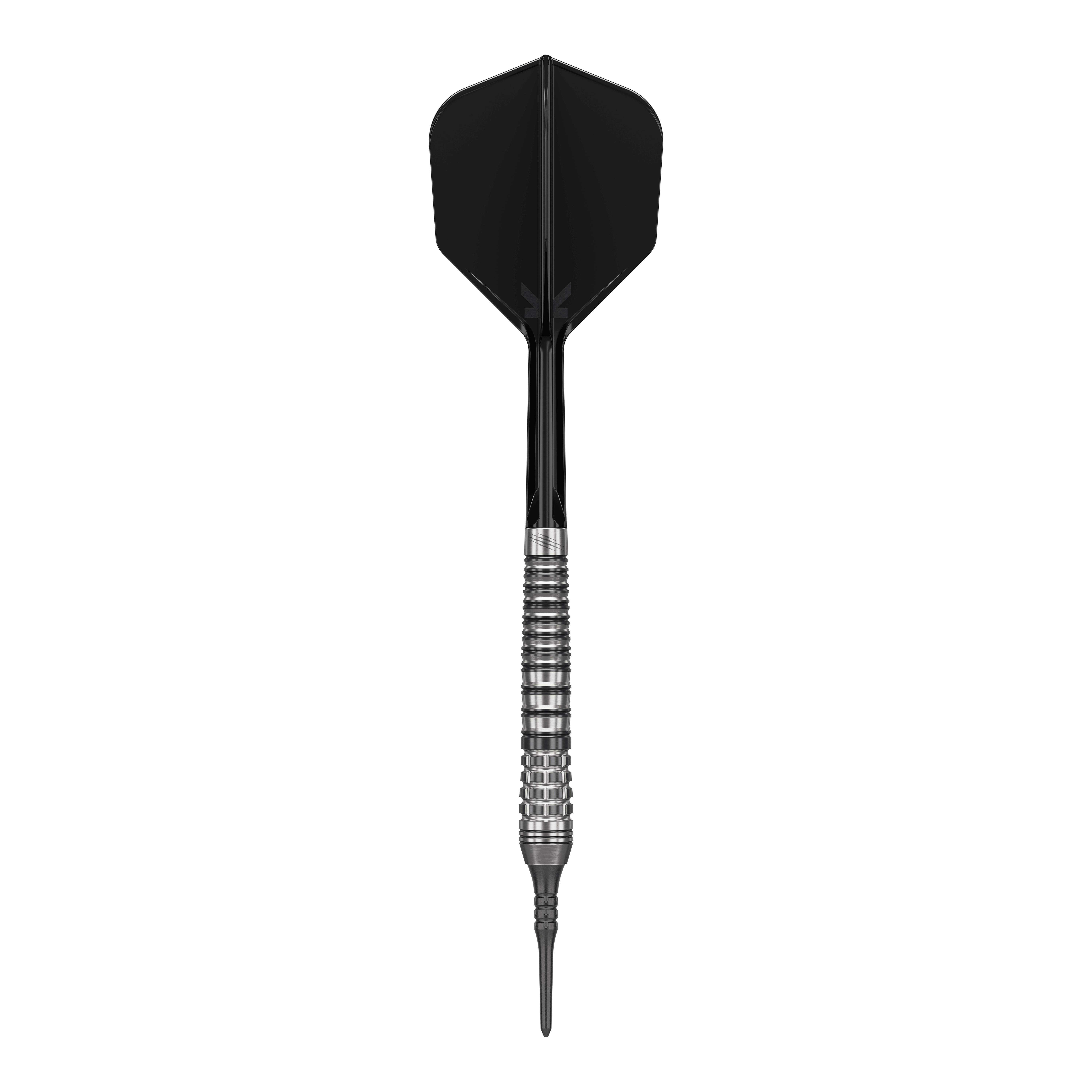 Dardos blandos Target Japan Black Marque Renegade 4 - 19 g Das Bild zeigt einen schwarzen Softdart namens "Target Japan Black Marque Renegade 4" mit einem Gewicht von 19g. Der Dart hat ein elegantes Design mit einem strukturierten Griff und schwarzer Spitze sowie schwarzem Flight.