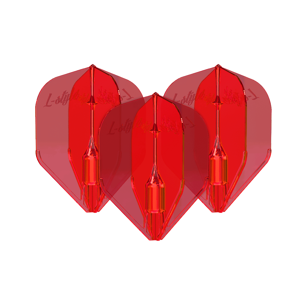 Lotki L-Style Fantom L3EZ w kolorze czerwonym Das Bild zeigt drei rote L-Style Fantom L3EZ Flights. Diese Flights werden als Zubehör für Dartpfeile verwendet.
