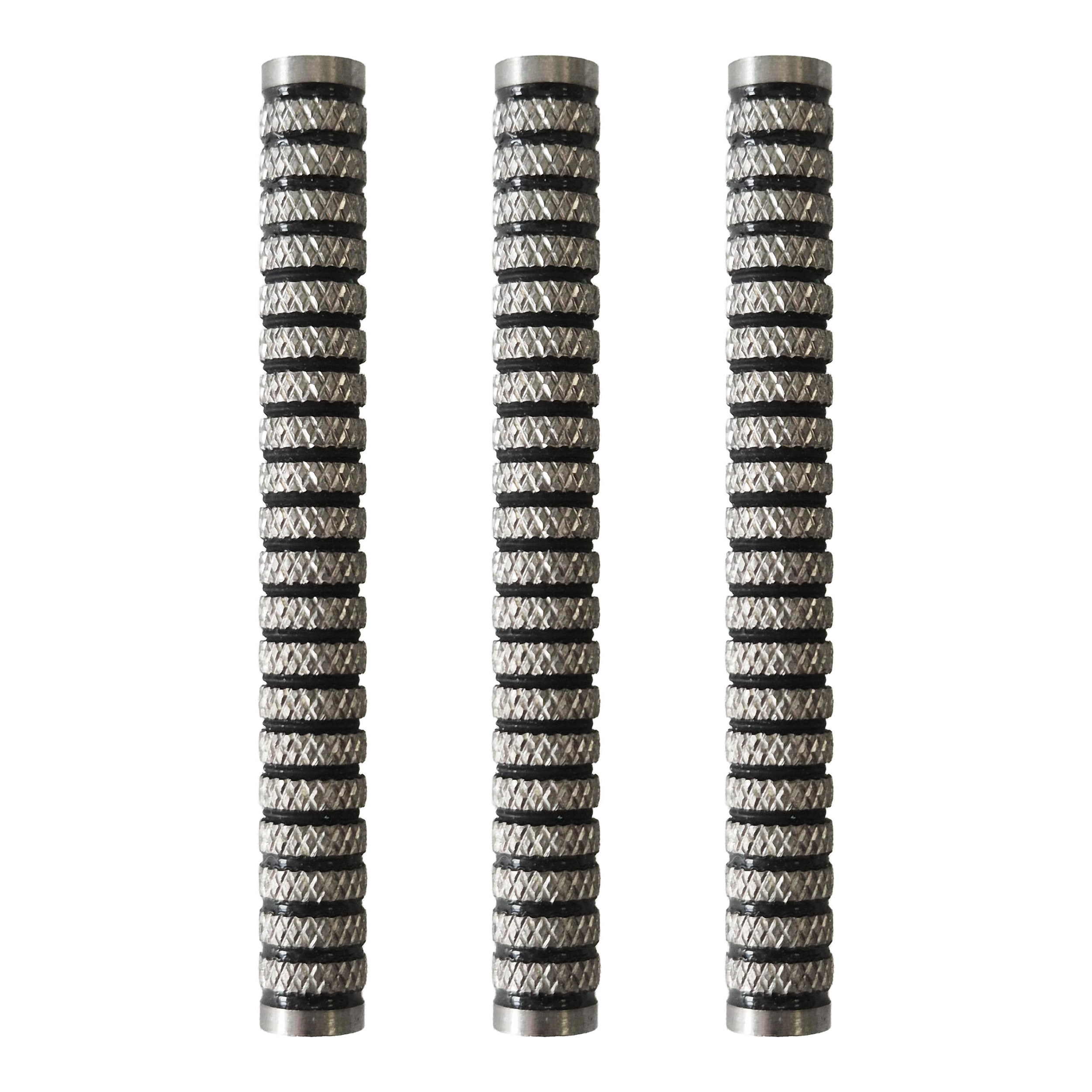 Barriles de dardos blandos McDart Black Ring con moleteado - 18 g Das Bild zeigt die McDart Black Ring Knurled Softdart Barrels mit einem Gewicht von 18g. Die Barrels sind speziell für Softdarts und zeichnen sich durch eine gerändelte Oberfläche aus.
