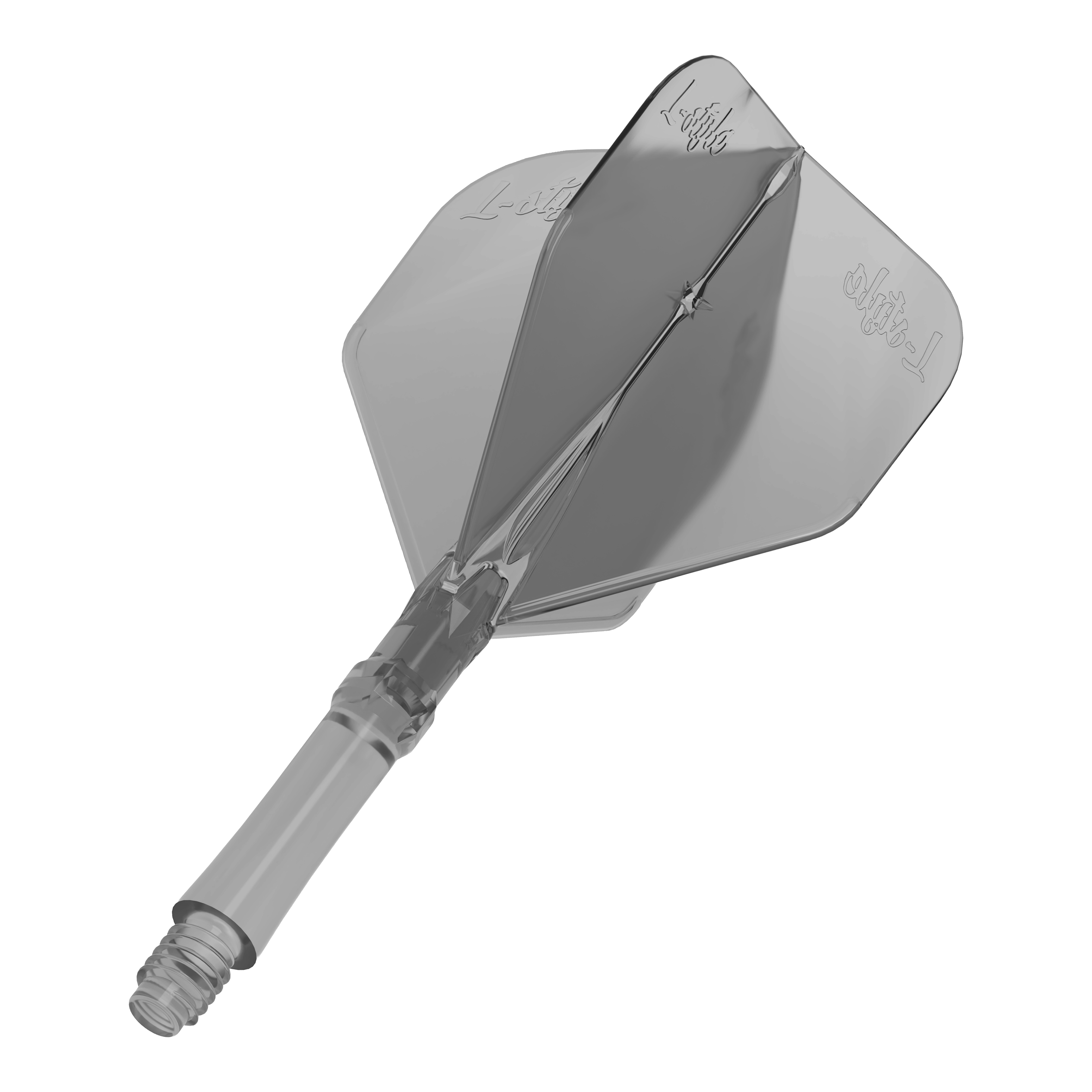 Zu sehen sind die L-Style L-System Flights - Clear Black. Die Flights sind schwarz-transparent und für Darts geeignet.