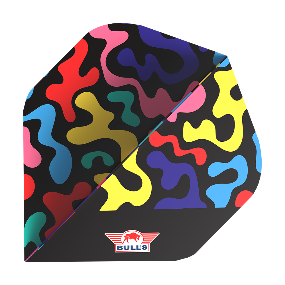 Hráč Národní ligy Bulls Ricky Evans, číslo 2, standardní lety Das Bild zeigt Bulls NL Player Ricky Evans No2 Standard Flights. Mehrere Flights für Darts sind präsentiert.