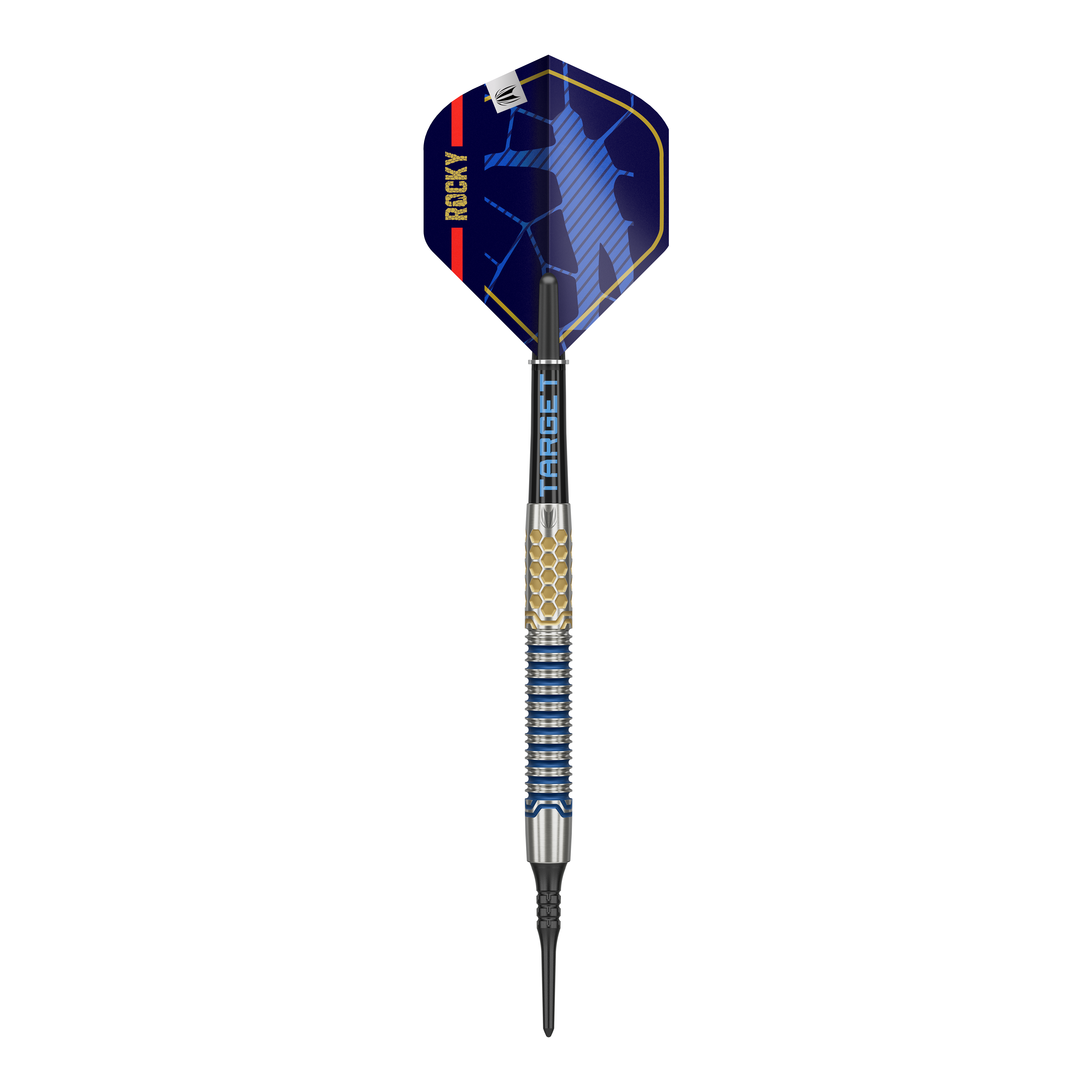 Měkké šipky Target Josh Rock GEN1 - 20g Das Bild zeigt einen Target Josh Rock GEN1 Softdart mit einem Gewicht von 20g. Der Dartpfeil hat ein modernes Design mit blauen und goldenen Akzenten.