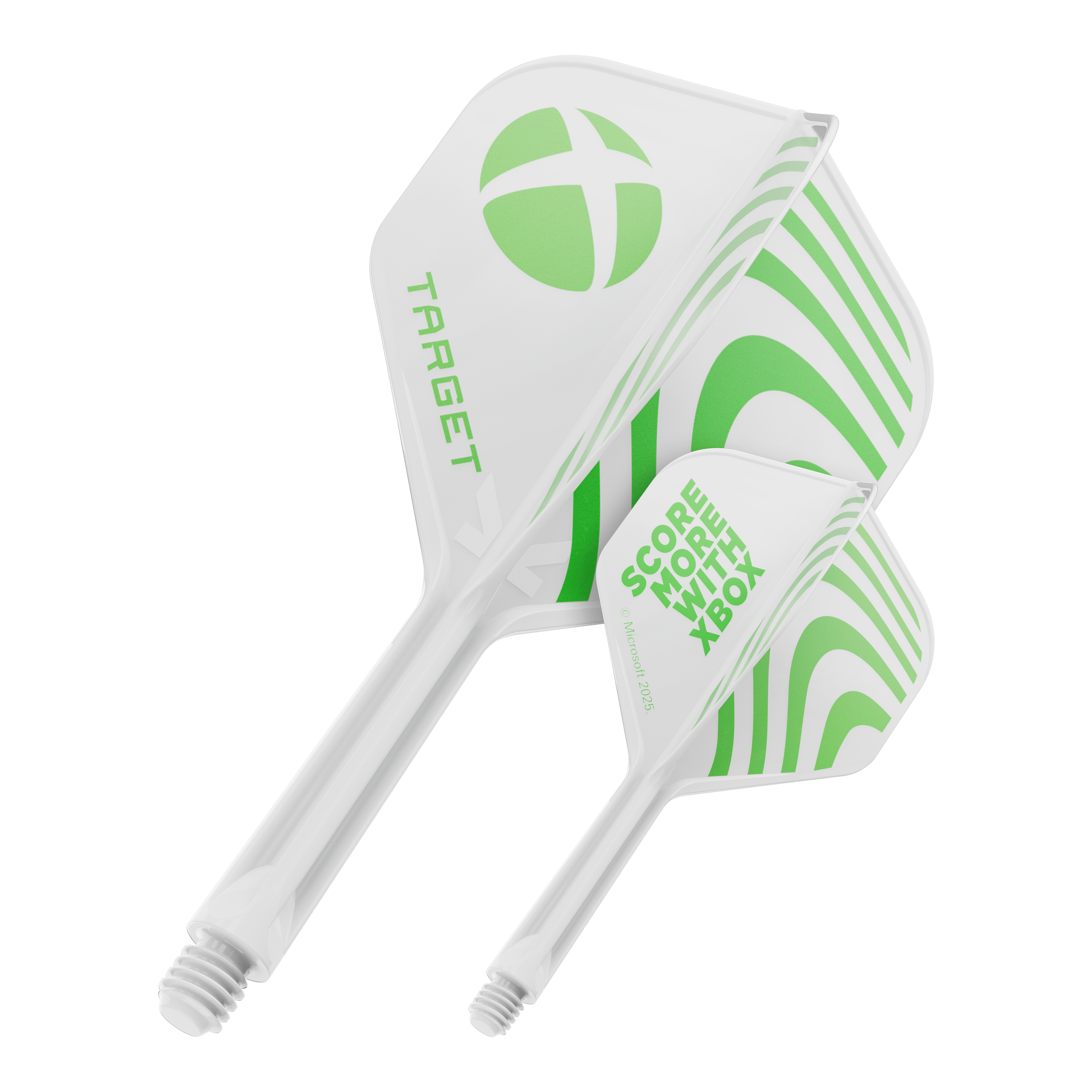 Volants standard Target Xbox K-Flex n° 2 - Blanc Ein Produktbild mit dem Dateinamen 410611_Target_Xbox_KFlex_No2_Standard_Flights_26mm_1. Das Bild zeigt vermutlich ein Dartzubehör.
