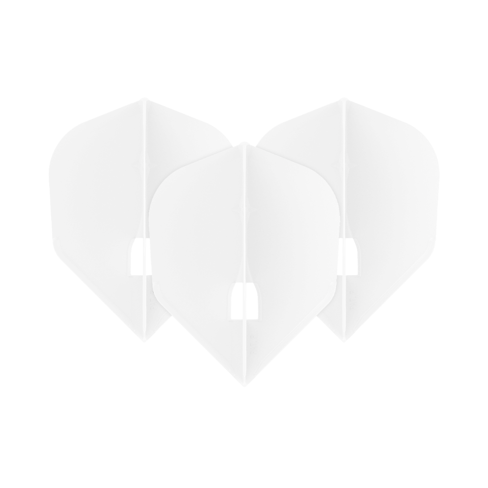 Das Bild zeigt vermutlich die 'L-Style Champagne L3PRO Shape Flights White 1 Set'. Es handelt sich um weiße Dart-Flights im L3PRO-Shape, die im Set erhältlich sind.