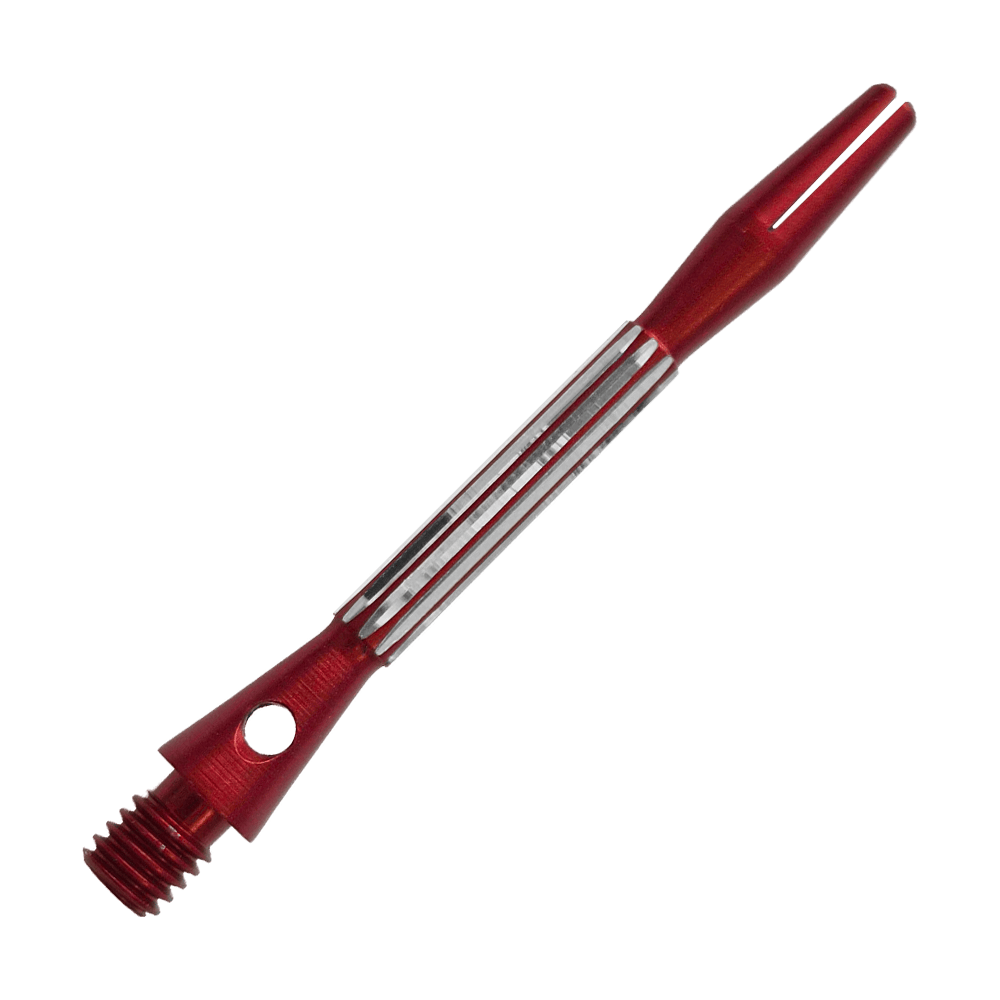 Bulls NL Flash 2 Aluminium Shafts in Rot, 46 mm lang. Das Bild zeigt einen roten Aluminiumschaft für Dartpfeile.