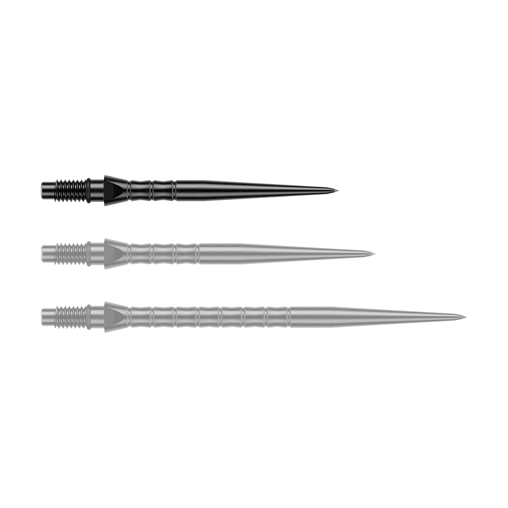 Ocelové hroty na šipky Winmau Switch Point Wave - černé Zu sehen sind schwarze Steeldartspitzen mit einer Länge von 26 mm. Diese Spitzen eignen sich für das Dartspiel mit Steeldarts.