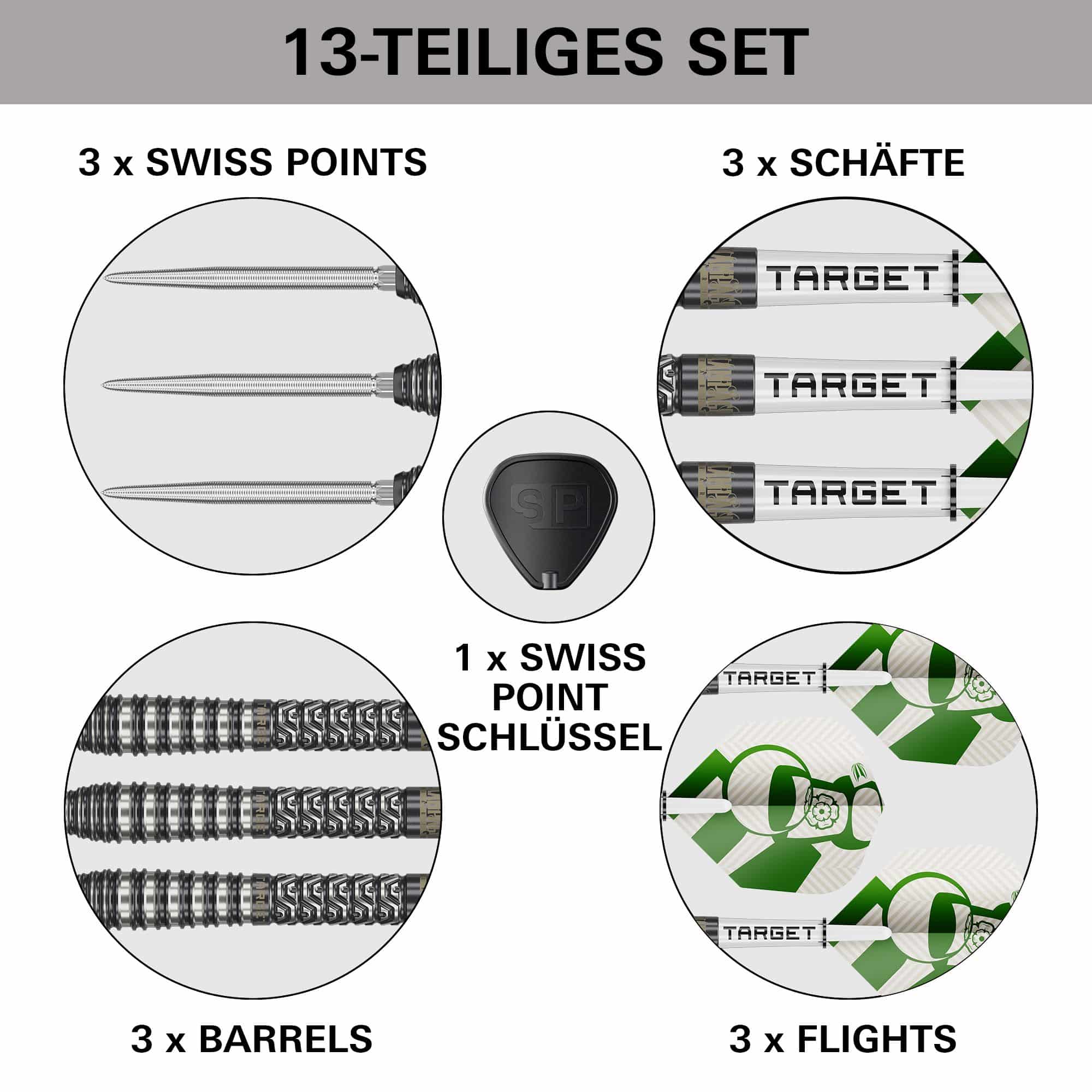 Target Charlie Manby Swiss Points Steeldarts Das Bild zeigt die Target Charlie Manby Swiss Points Steeldarts. Sie eignen sich für professionelle Dartspieler.