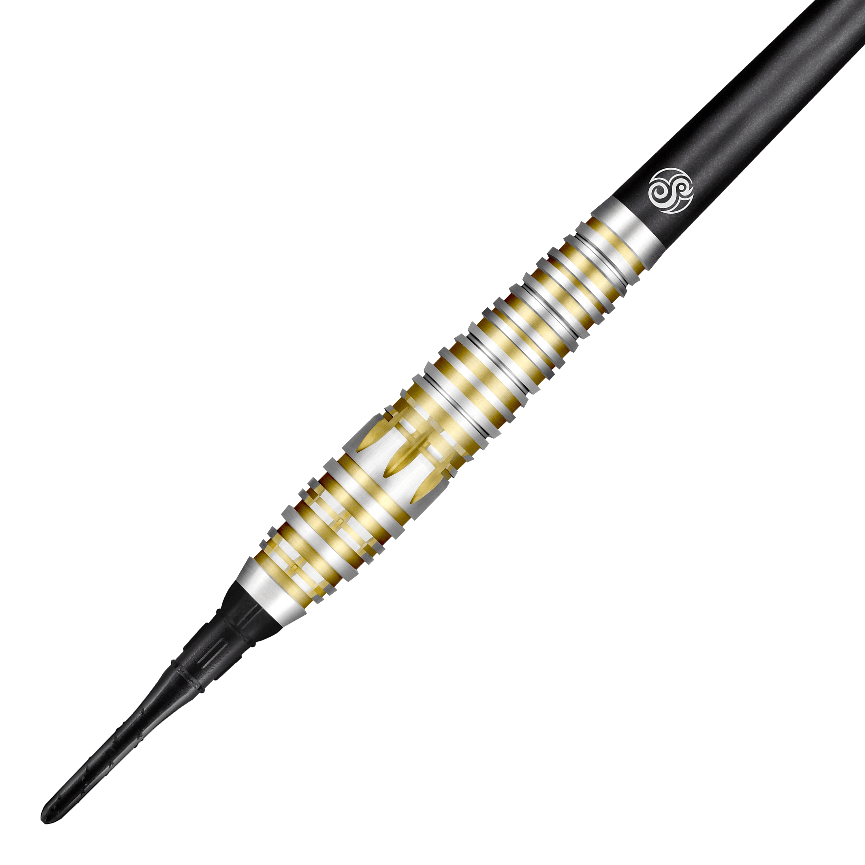 Dardos suaves Shot Celt Balor Dies ist ein Shot Celt Balor Softdart. Der Dartpfeil hat ein silbernes und goldenes Ringdesign mit einer schwarzen Spitze.