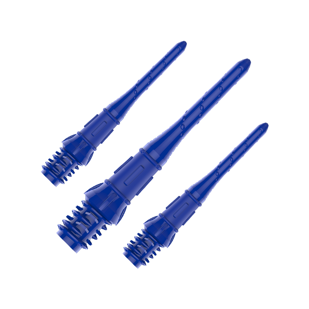 Premium Lippoints (30er Pack) - Spitzen Auf dem Bild sind drei blaue Dartspitzen zu sehen. Sie liegen parallel nebeneinander und sind aus Kunststoff gefertigt.