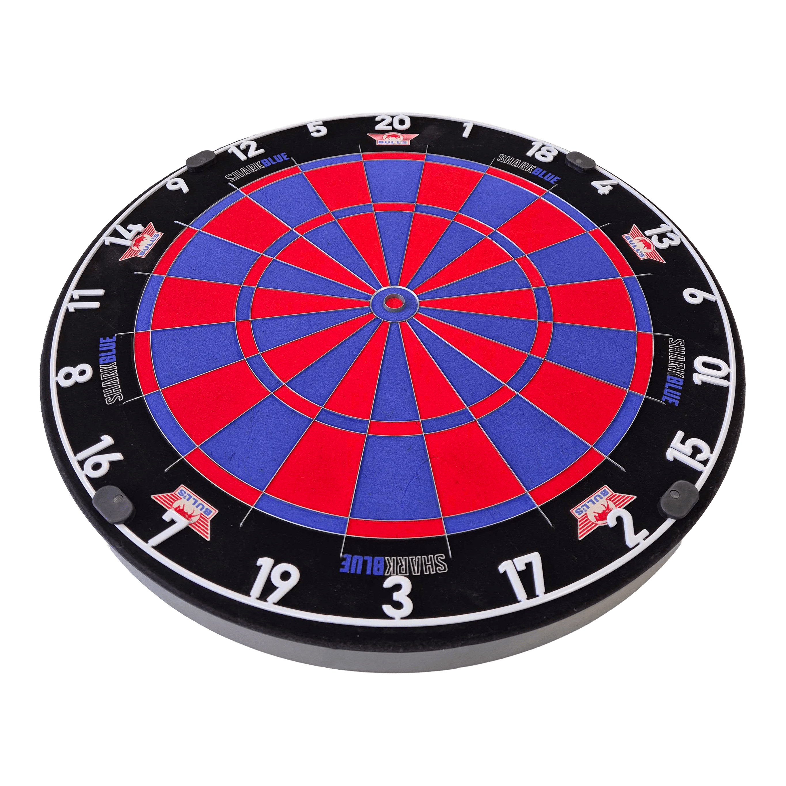 Ocelový terč Bulls NL Shark Blue Pro Bulls NL Shark Blue Pro Steeldartboard aus direkter Perspektive. Die Spielfläche mit Segmenten und Zahlen ist gut zu sehen.