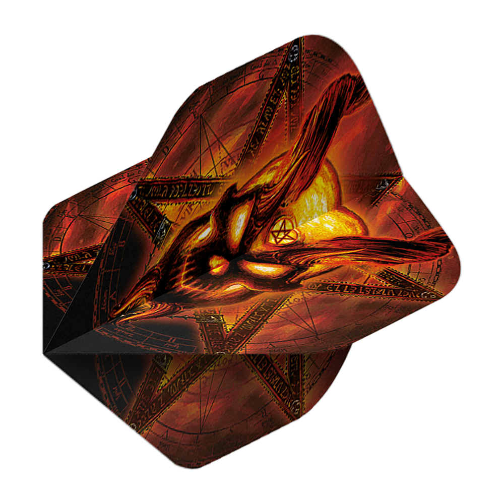 Standardní lety pro Alchemy Burning Temple No2 Das Bild zeigt das Produkt „Alchemy Burning Temple No2 Standard Flights“. Es hat ein auffälliges, feuriges Design mit einem brennenden Motiv und mystischen Symbolen.