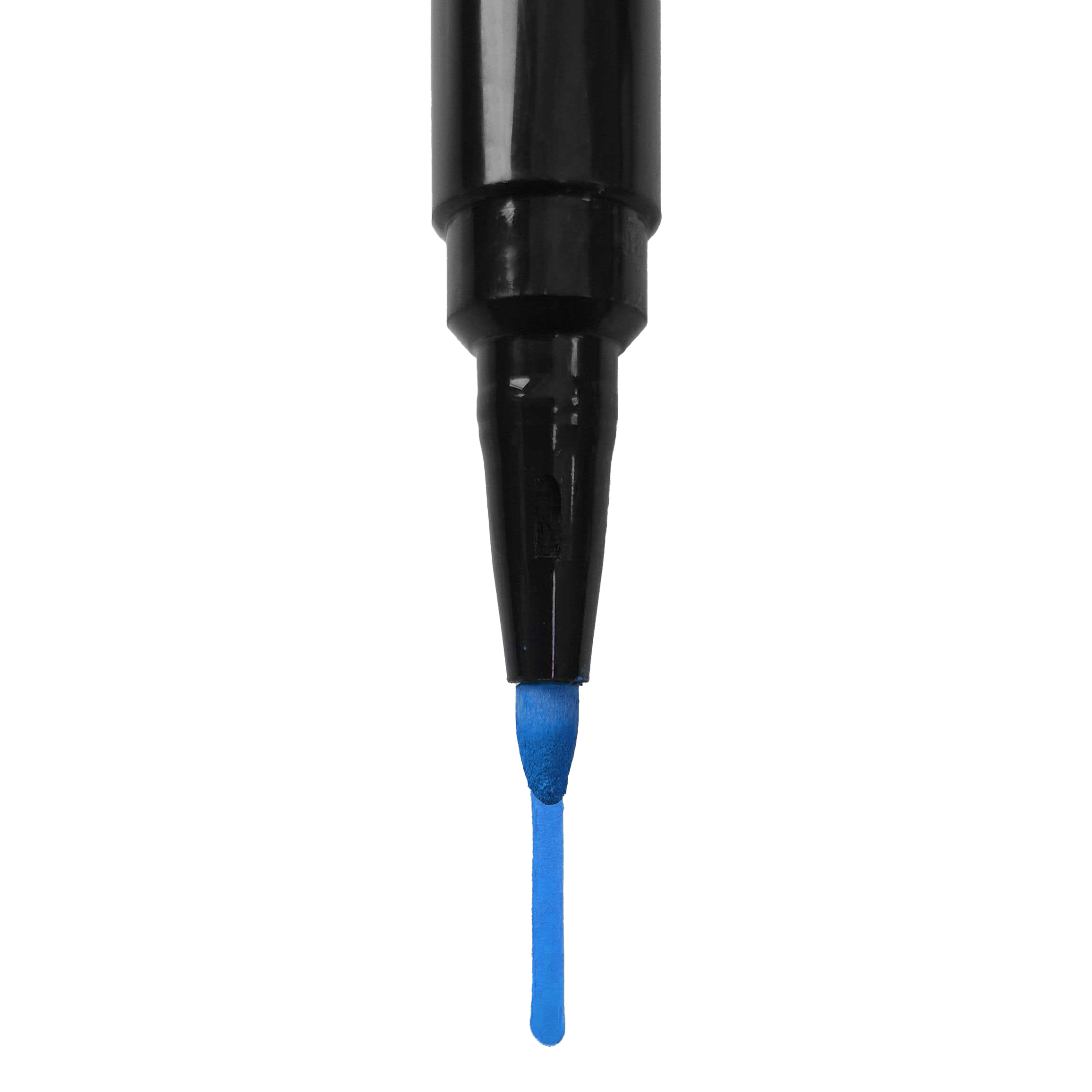 Segnaposto Auf dem Bild ist die Spitze eines blauen Boardmarkers zu sehen. Der Stift ist senkrecht ausgerichtet und die Kappe ist abgenommen.