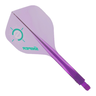 Condor Axe 120 Connor Scutt Sniper Clear Purple Flight-System - Standard Das Bild zeigt ein Condor Axe 120 Connor Scutt Sniper Clear Purple Flight-System in Standardform. Das Produkt ist überwiegend durchsichtig-lila und hat grüne Akzente sowie den Schriftzug "SNIPER" auf dem Flight.