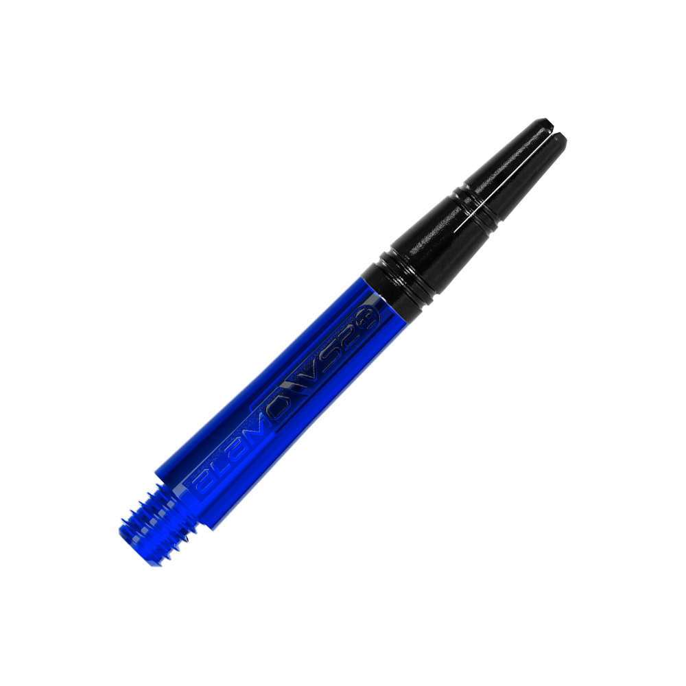 Alberi Alamo VS2 di Harrow - Blu Das Bild zeigt einen blauen Dart-Schaft mit schwarzem oberen Ende. Auf dem Schaft steht der Schriftzug "ALAMO VS2".