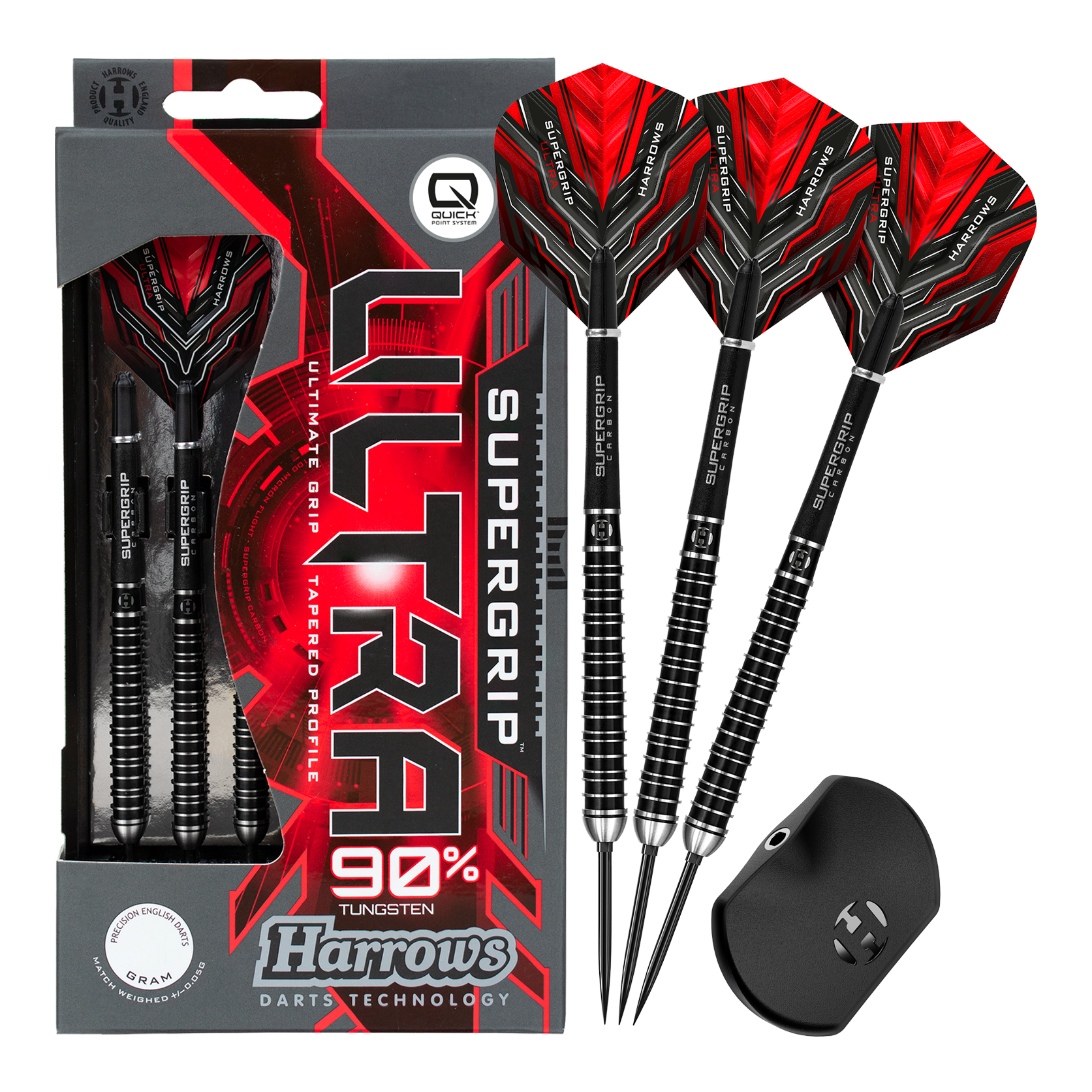 Šipky Harrows Supergrip Ultra Quick Point ocelové Abgebildet sind Harrows Supergrip Ultra Quick Point Steeldarts. Das Set ist in voller Länge dargestellt.