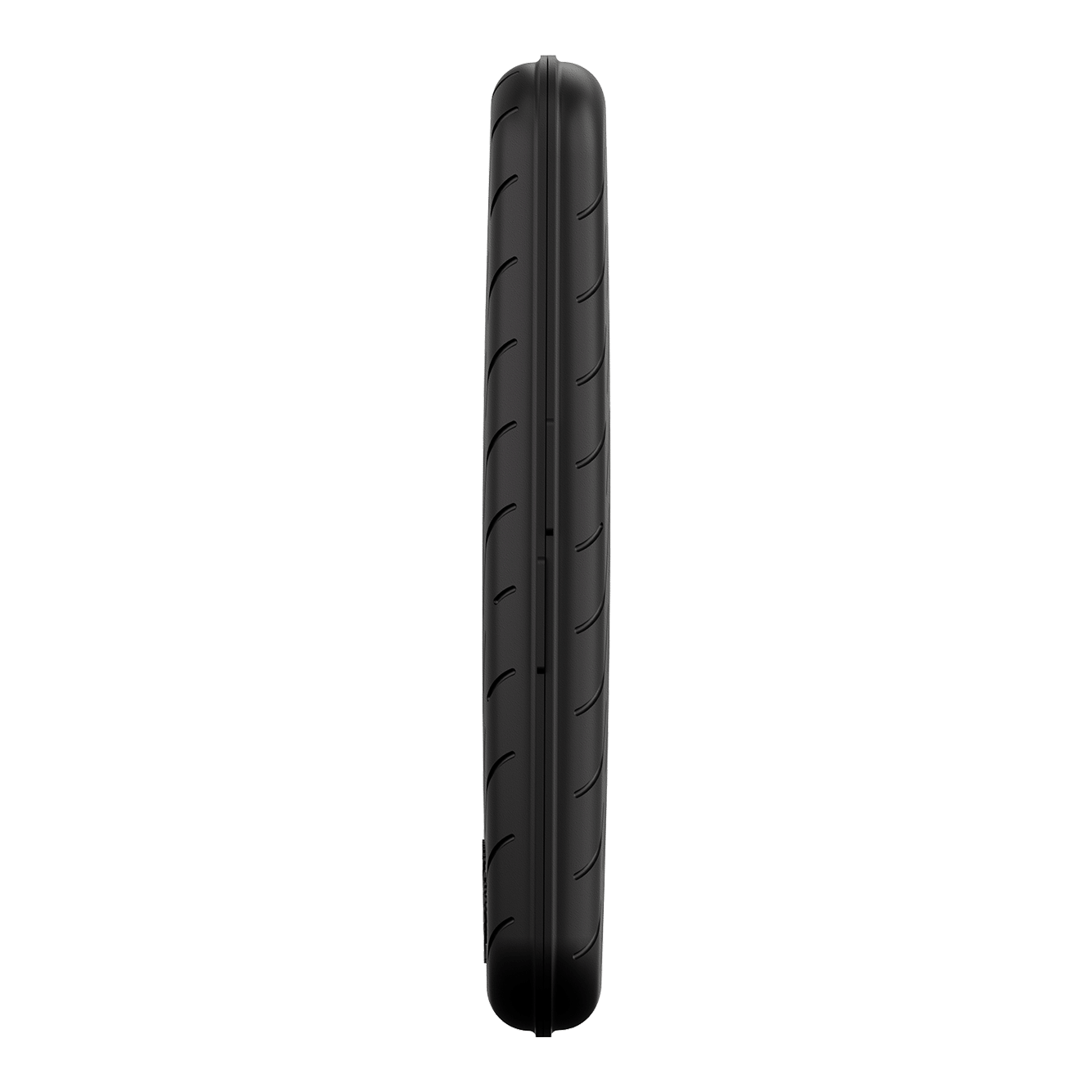 Custodia per freccette Harrows Slimcase Das Bild zeigt eine schwarze, schlanke Darttasche von der Seite. Die Oberfläche ist glatt mit leichten Rillen.