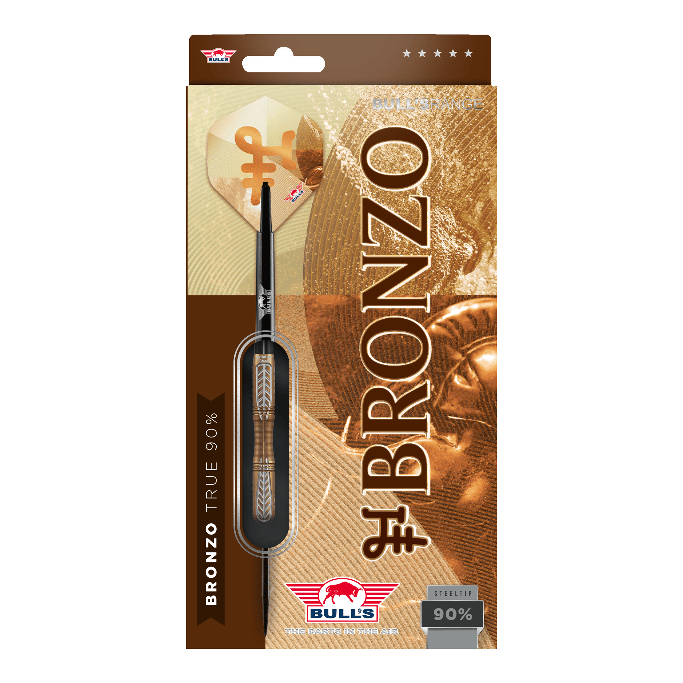 Dardos Bulls NL Bronzo True Steel - 23 g Hier sieht man die Bulls NL Bronzo True Steeldarts - 23g. Die Steeldarts sind in traditioneller Form gestaltet.