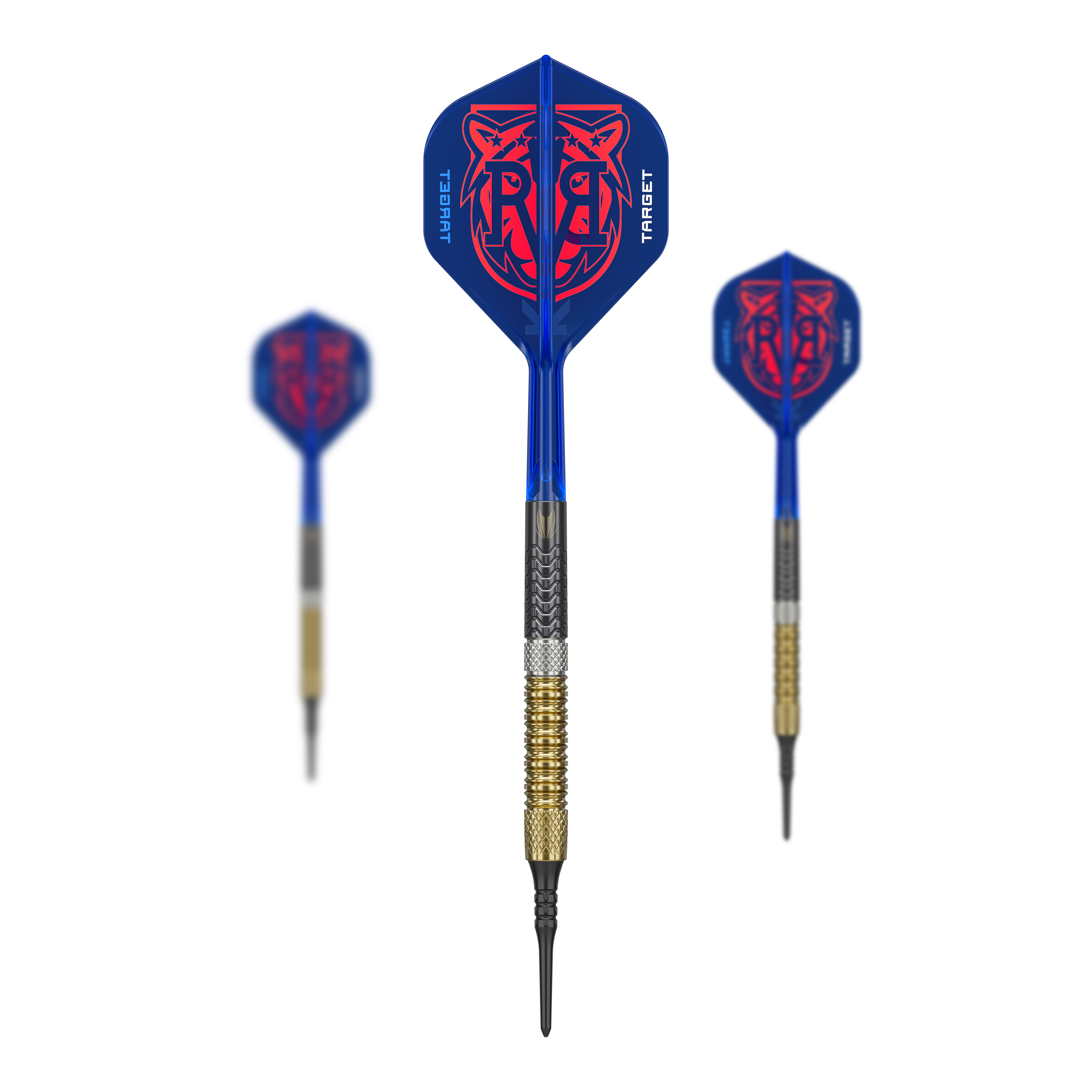 Target Raymond Van Barneveld GEN6 Softdarts Das Bild zeigt das Target Raymond Van Barneveld GEN6 Softdarts Set. Alle enthaltenen Darts und Zubehörteile sind zusammen zu sehen.