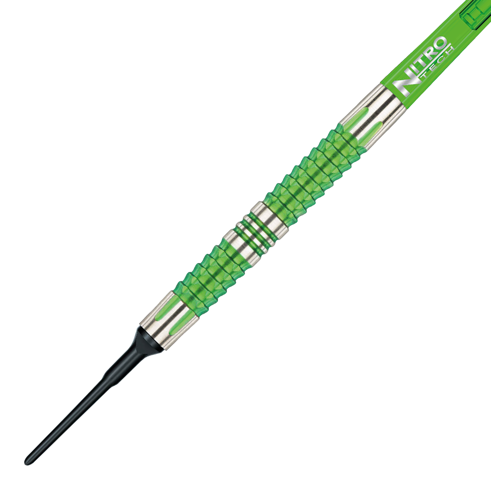 RD1917-Red-Dragon-Peter-Wright-Snakebite-Mamba-2-Softdarts-2 Red Dragon Peter Wright Snakebite Mamba 2 Softdarts zeigen markantes Schlangenmuster. Die Darts liegen parallel ausgerichtet.