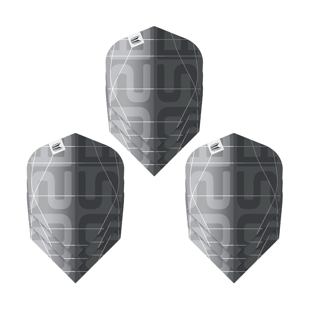 Letky Target Pro Ultra Aspinall X Echo No6 - 3 sady Das Bild zeigt drei Sätze der Target Pro Ultra Aspinall X Echo No6 Flights. Die Flights sind in einem modernen Schwarz-Grau-Design mit geometrischem Muster gehalten.