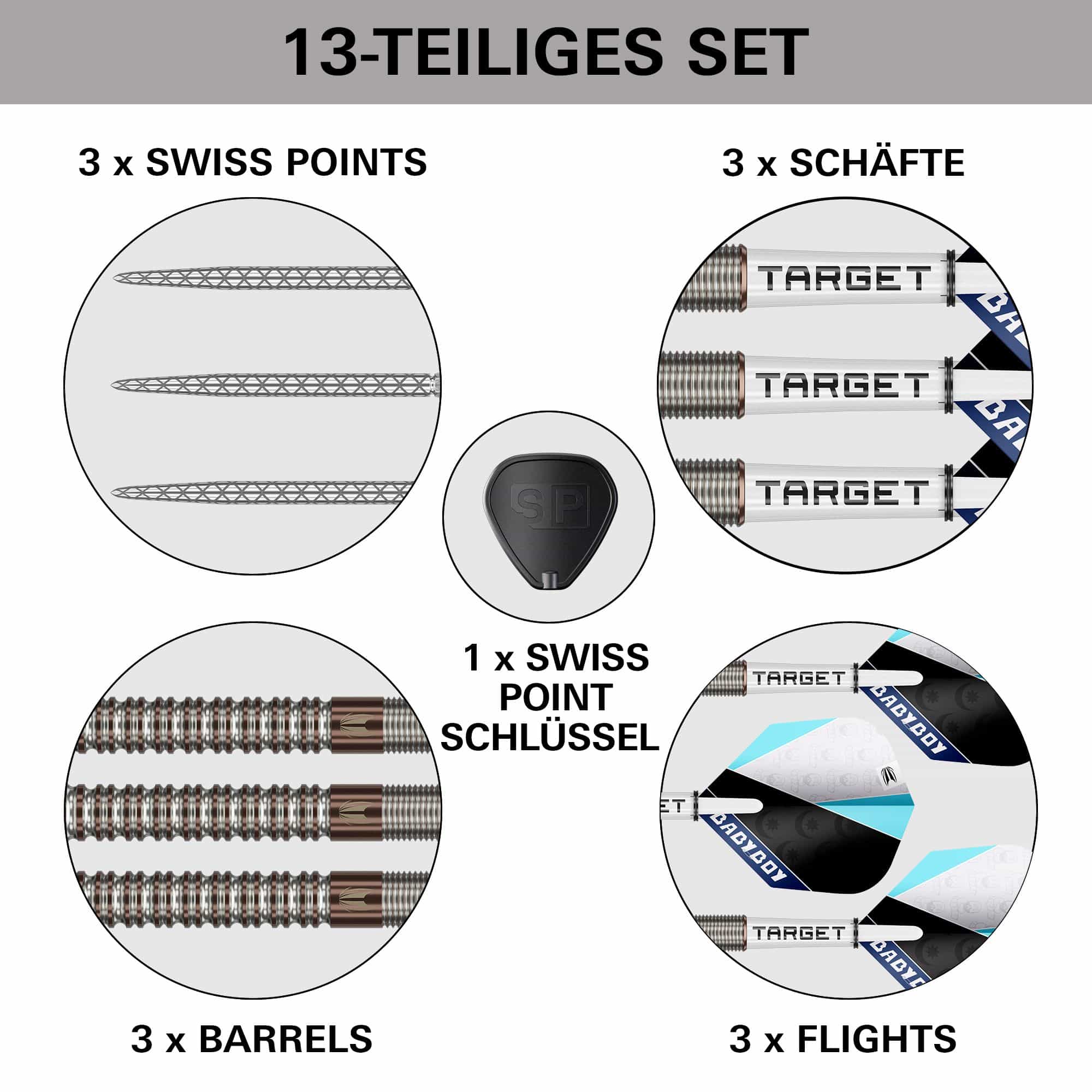 Target Adam Lipscombe Swiss Points Steeldarts - 25g Das Bild zeigt die Target Adam Lipscombe Swiss Points Steeldarts. Sie sind moderne Steeldarts mit Swiss Points System.