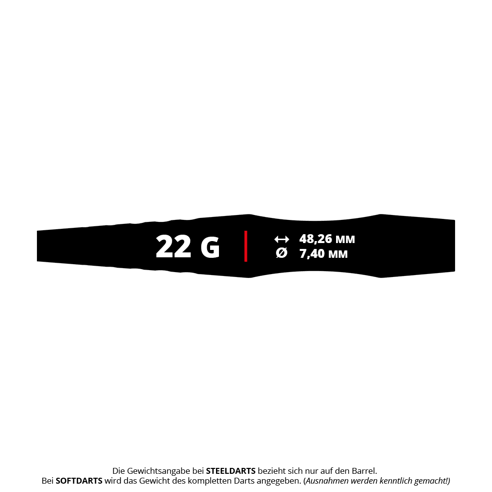 Das Bild zeigt die Red Dragon Connor Scutt The Sniper Steeldarts - 22g. Es handelt sich um hochwertige Steeldarts für präzises Dartspiel.