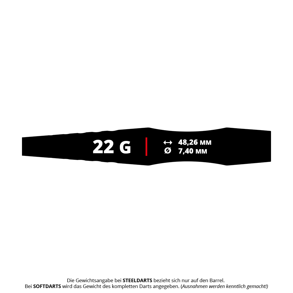 Ocelové šipky Red Dragon Connor Scutt odstřelovač - 22g Das Bild zeigt die Red Dragon Connor Scutt The Sniper Steeldarts - 22g. Es handelt sich um hochwertige Steeldarts für präzises Dartspiel.