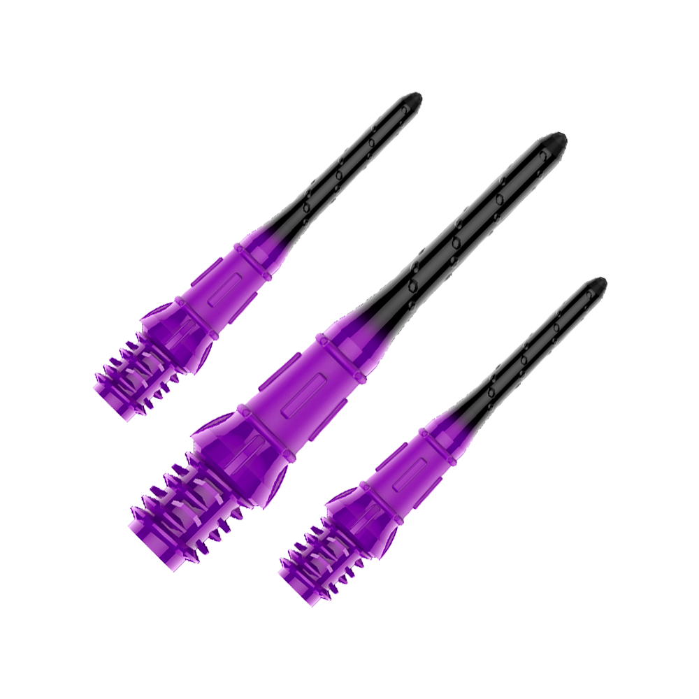 Zu sehen ist ein Set von L-Style Premium Lippoint Dartspitzen im 30er Pack in Schwarz und Lila. Die Dartspitzen sind speziell für Softdartspiele entwickelt.