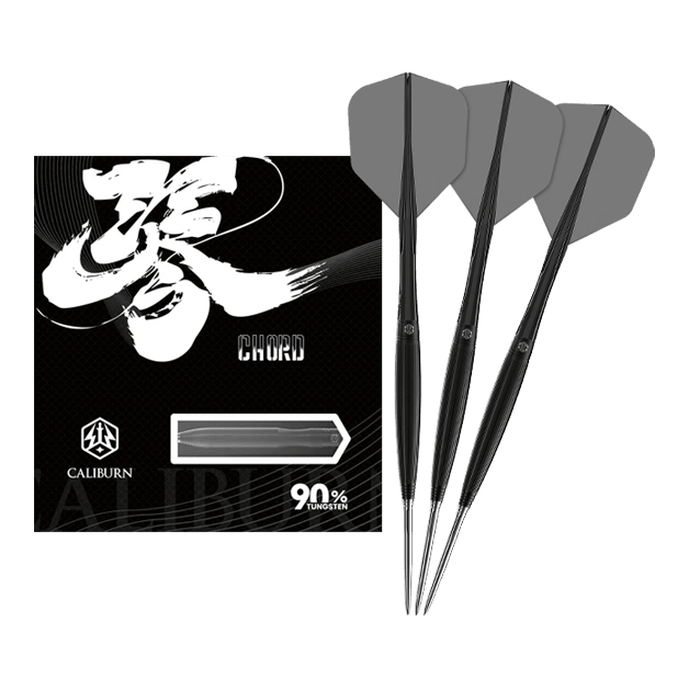 Dardos de acero Caliburn Chord C2 - 23,5 g Das Bild zeigt die Caliburn Chord C2 Steeldarts - 23,5g. Die Darts sind in voller Länge abgebildet.