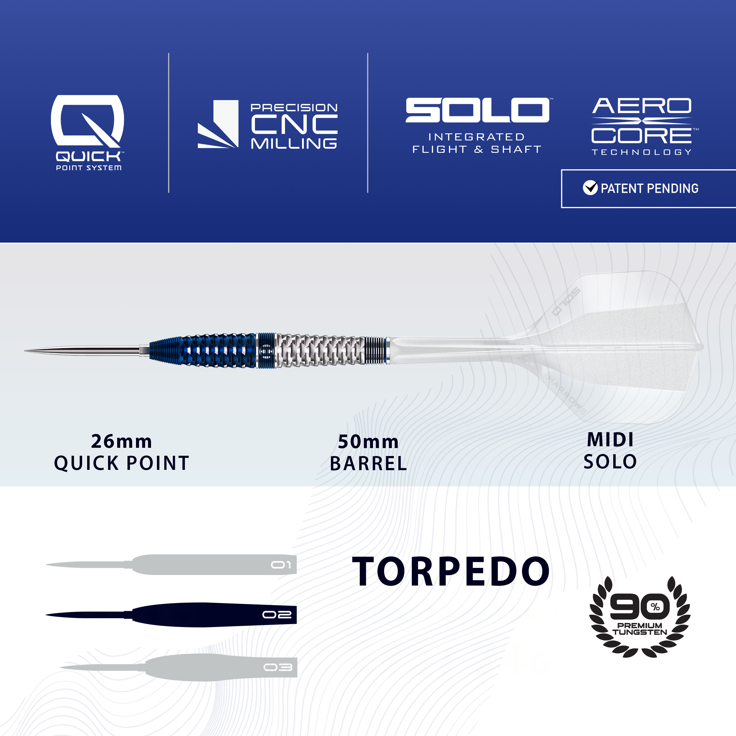 Fléchettes en acier Harrows GEO Torpedo Quick Point Abgebildet sind die Harrows GEO Torpedo Quick Point Steeldarts. Die Darts haben eine spezielle Torpedo-Form.