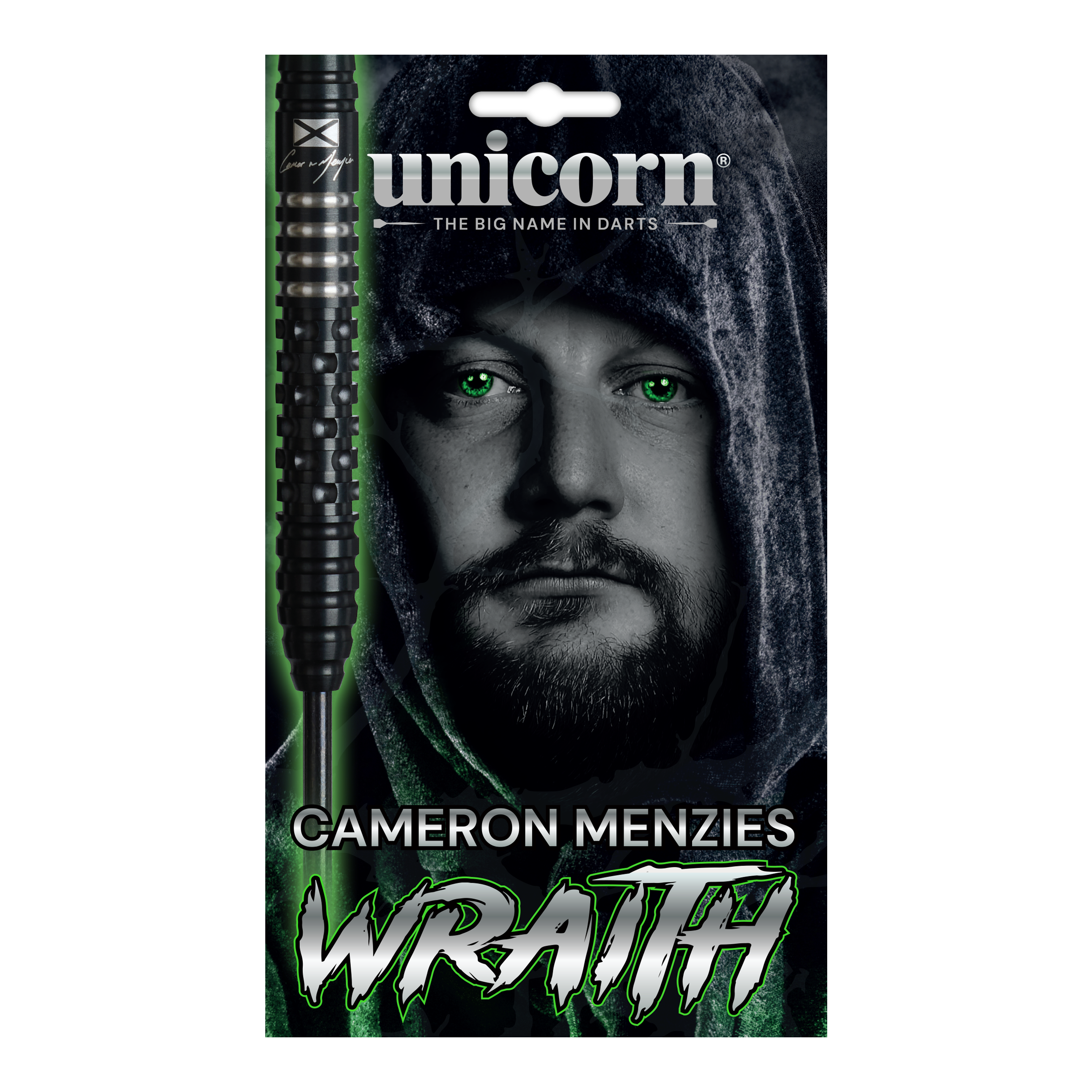 Das Bild zeigt die Unicorn Wraith Cameron Menzies Steeldarts mit 23 Gramm Gewicht. Sie eignen sich für den Einsatz im Steeldartbereich.