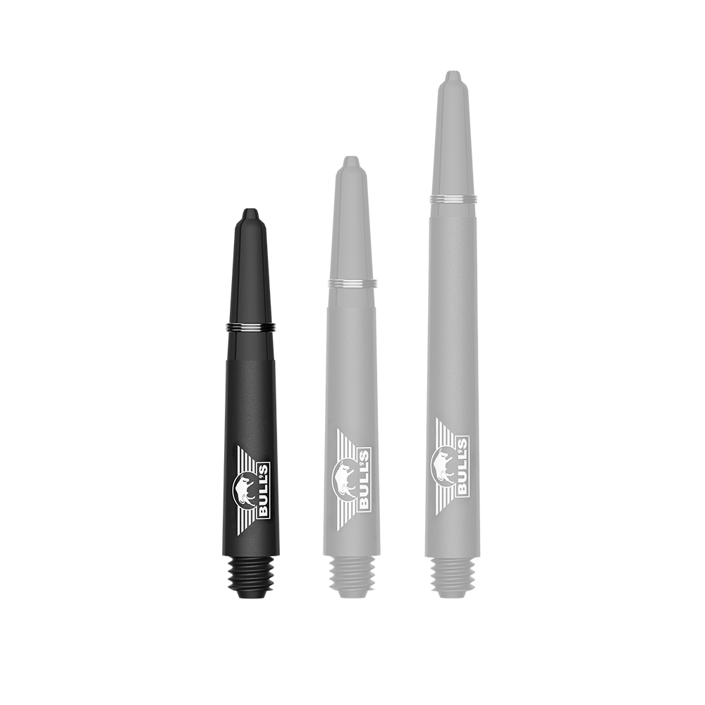 Ein Bild mit dem Dateinamen BU55340_BullsNL_Capo_Carbon_Shafts_Schwarz_Short_34mm_1. Zu sehen ist wahrscheinlich ein kurzer schwarzer Carbon-Shaft für Darts.