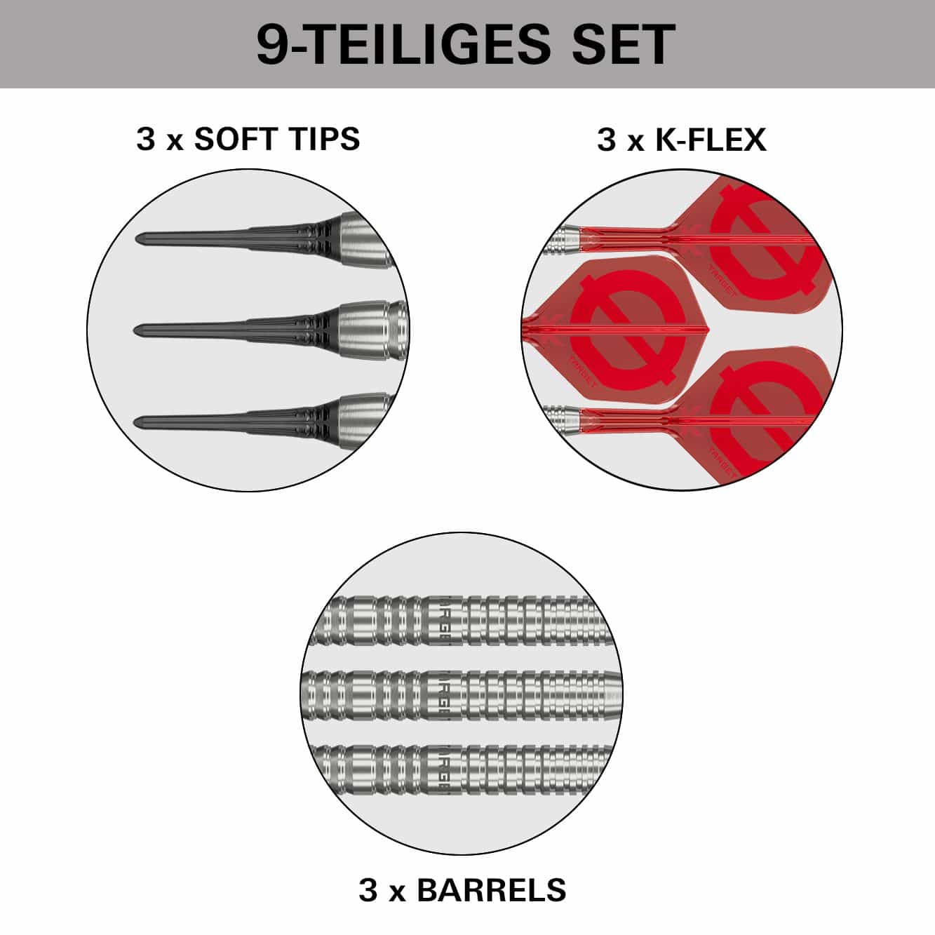 Targetová skupina O 12 Softdarts Das Bild zeigt die Target Group O 12 Softdarts. Die Anordnung ist aus einer anderen Sicht aufgenommen.