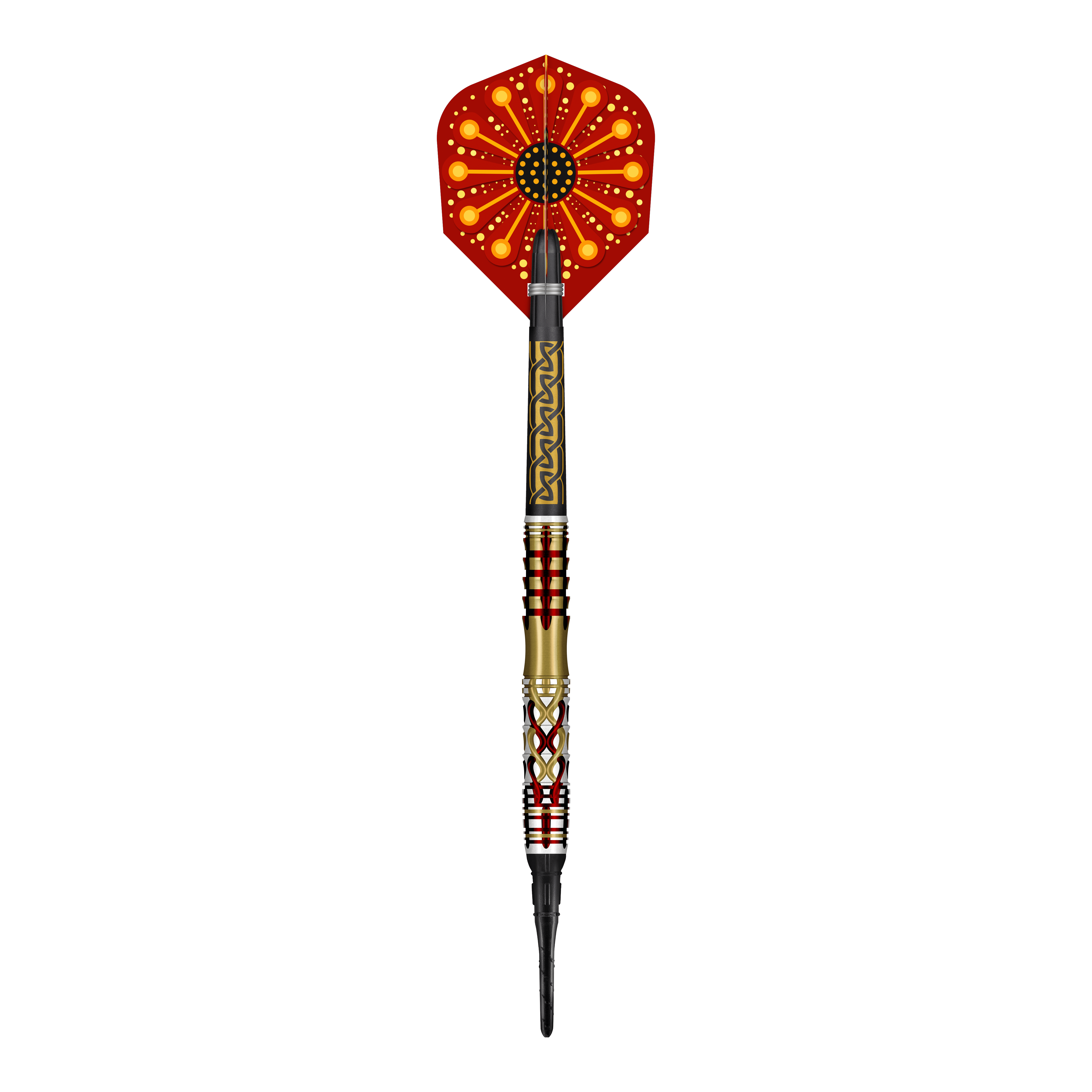 Fléchettes Shot Goths Alaric Soft - 20 g Abgebildet sind die Shot Goths Alaric Softdarts mit einem Gewicht von 20g. Die Darts sind aus nächster Nähe von der Seite zu sehen.