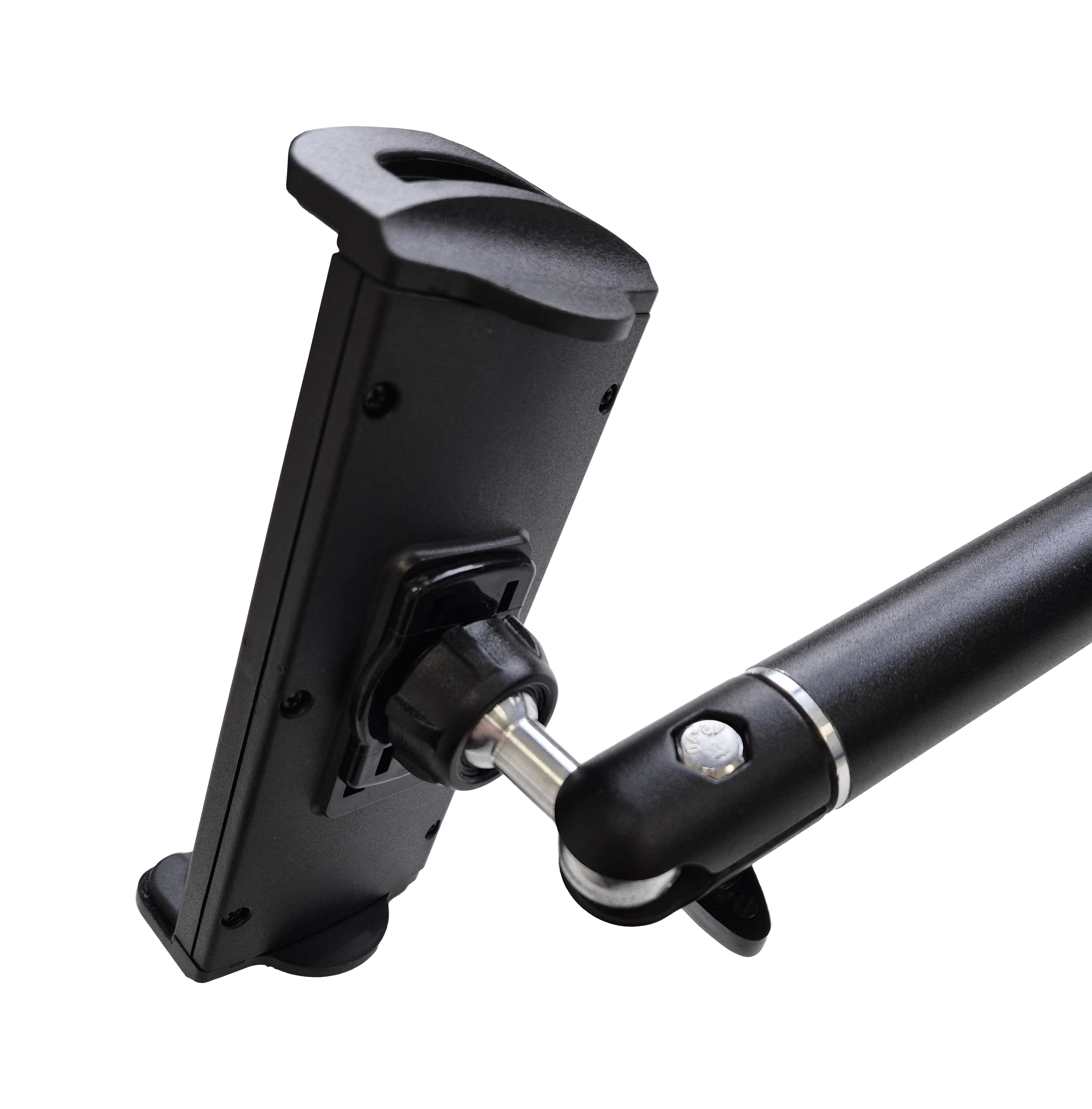 Nástěnný držák tabletu McDart TABFlex s flexibilním ramenem Das Bild zeigt die McDart TABFlex Tablet Wandhalterung mit flexiblem Arm. Die Halterung ist schwarz und lässt sich einstellen, um ein Tablet sicher zu befestigen.