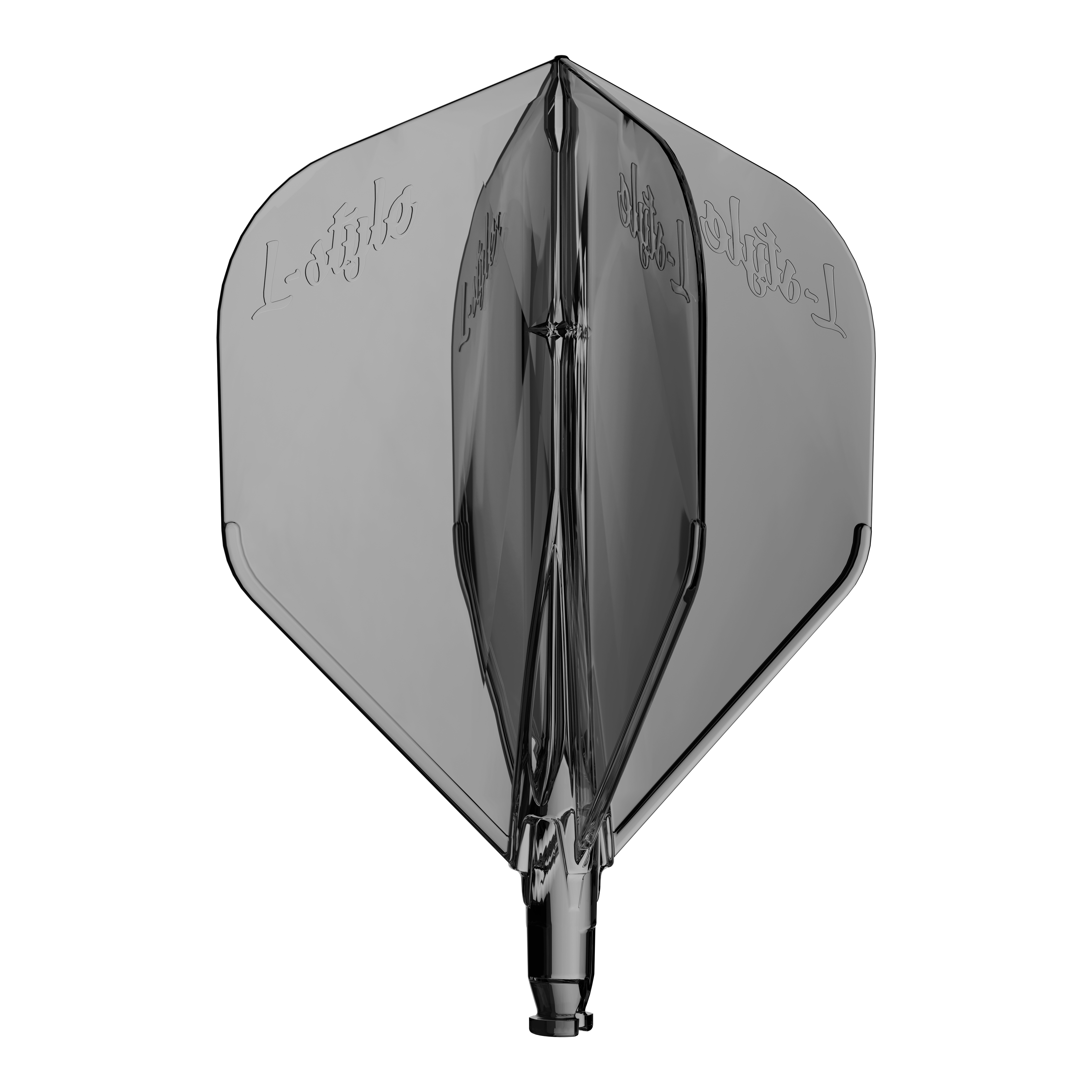 Náhradní let L-Style L-System L1 Abgebildet ist ein durchsichtiger Ersatzflight für Dartpfeile in Schwarz. Die Oberfläche ist glänzend.